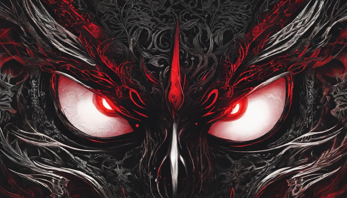 Close up of a demon with glowing eyes, spectral, creepy, ultra detailed, dark ambient, red color, masterpiece.