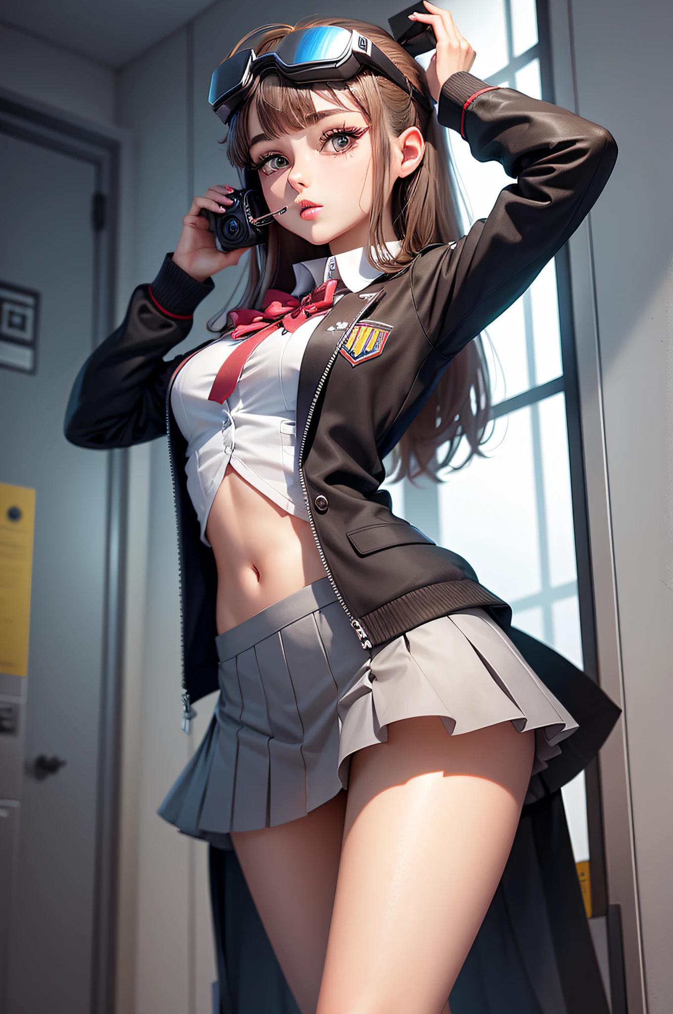 Mini Drone,a beauty girl,Uniform school,a miniskirt,Video reception goggles,controller