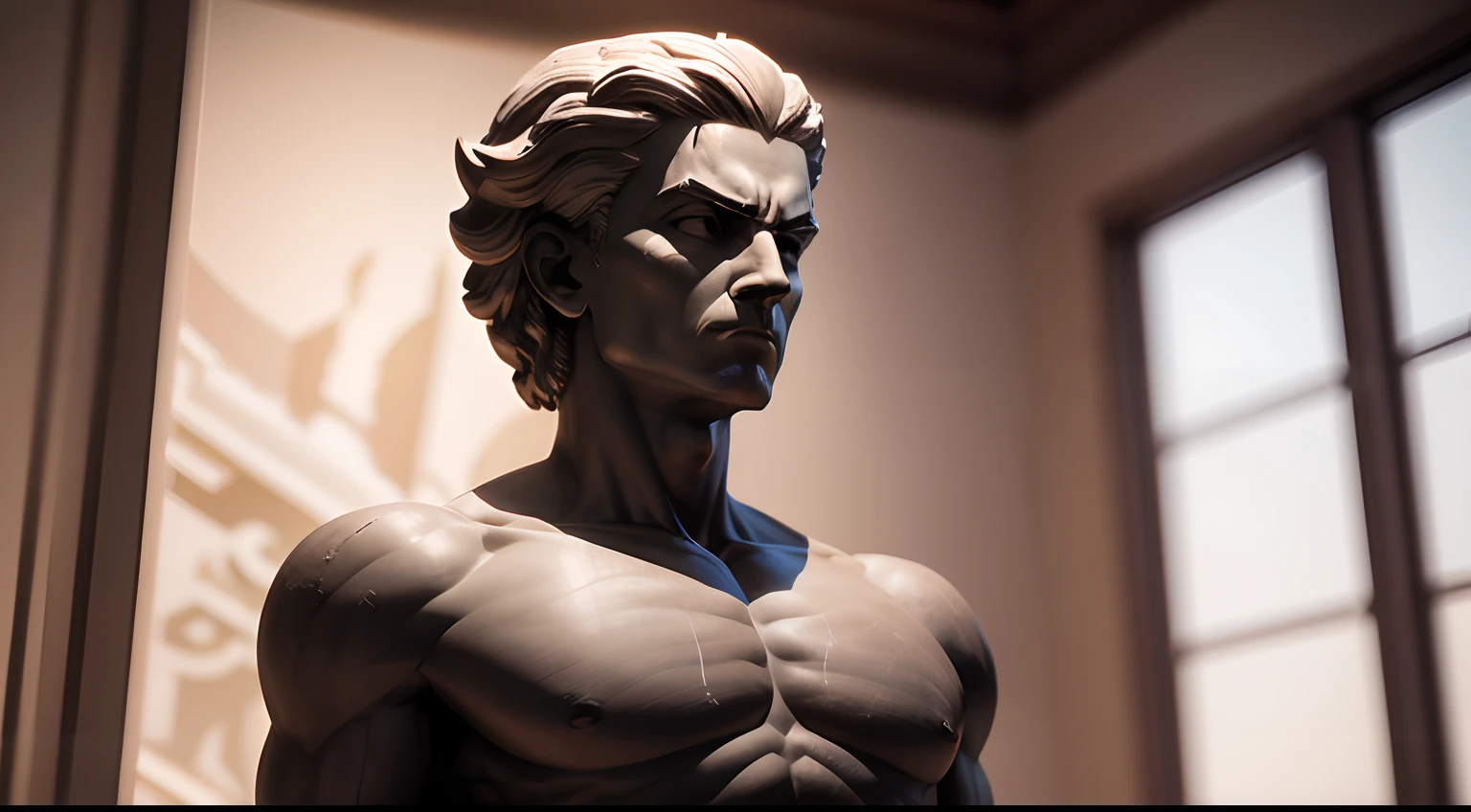 Stoic statue, with an expression of anger, usando manto e tunica longo sobre todo o corpo, rosto definido, Noite escura, fundo grego antigo do templo, 35 mm, lateralmente, Filmado em Sony A7S III com Sony FE 35mm f/1.8, 12.1 MP, --AR 3:2 --estilo cru