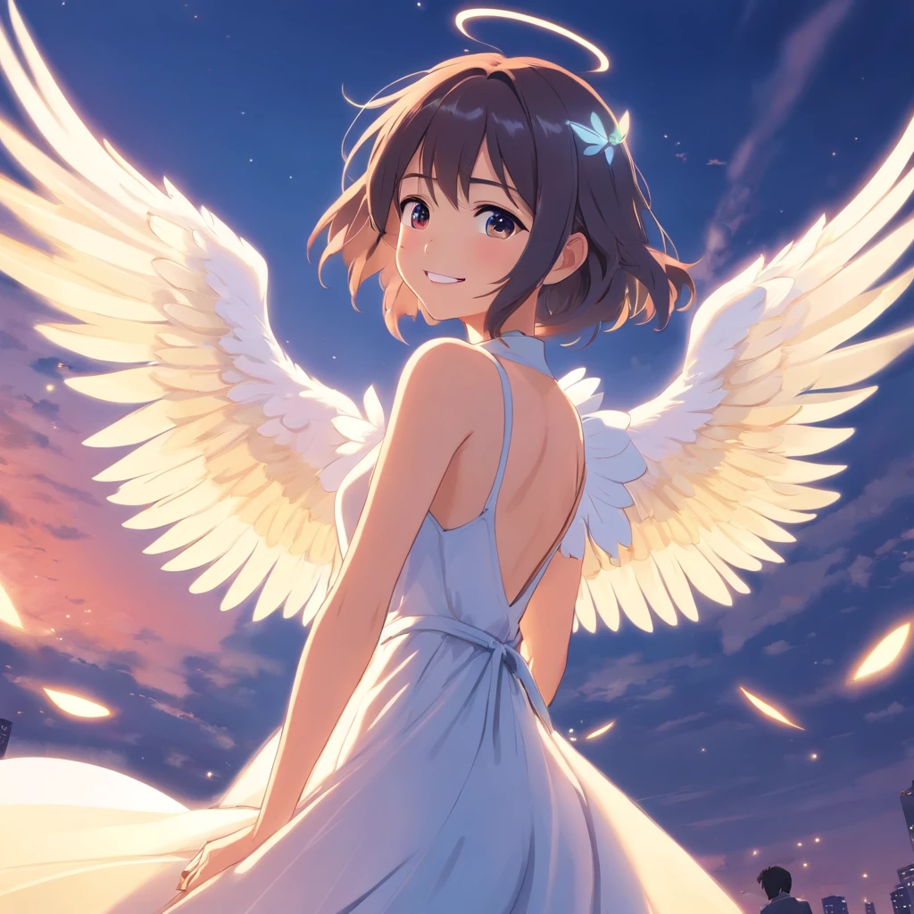 Beautiful Angel、face perfect、Beautiful dress、large wings、A smile