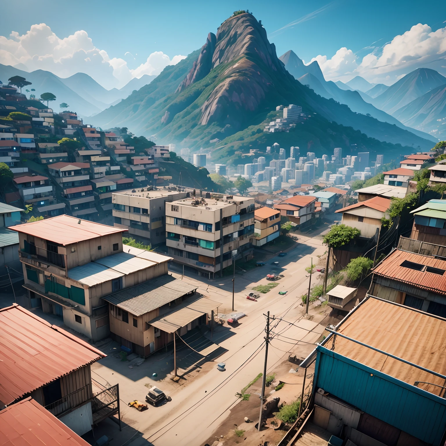 Densely populated favela, mountainside favela Rio, fortnite, unreal engine