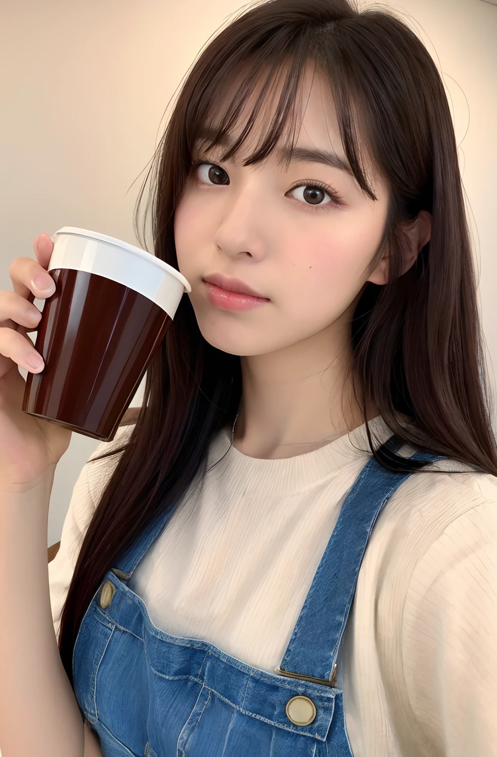 Close up portrait of woman drinking coffee at kick-in、pinafore、morning、Say good morning to the camera、natural hand、Natural fingers、Japan Person Model、Young Sensual Gravure Idol、Young cute gravure idol、Realistic Young Gravure Idol、Realistic sensual gravure idol、Young gravure idols、sophisticated gravure idol、奈良美智、Young skinny gravure idol、beautifull asian girl ever