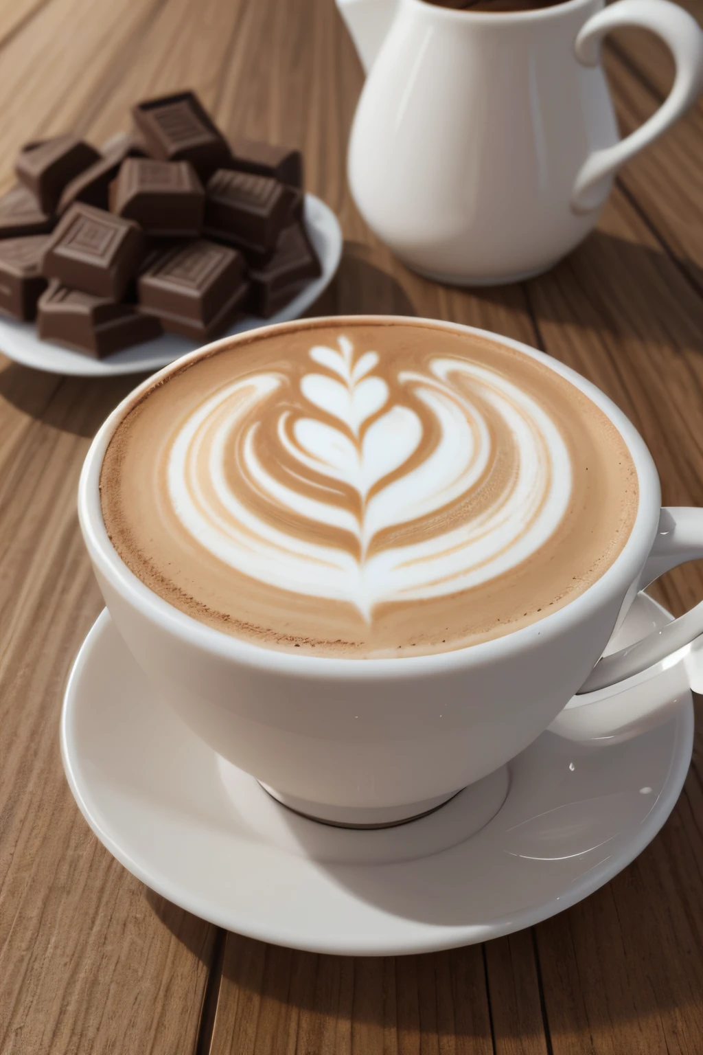 A cup of latte,chocolate e creme por cima,Lotus flower-shaped top,creme e chocolate detalhados bonitos,cheiro delicioso,light brown coffee color,Redemoinhos de creme branco,Artistic Art Latte,leite perfeitamente espumado,textura lisa e aveludada,(Realistic,fotorrealista:1.37),foto de alta qualidade,specialty coffees,