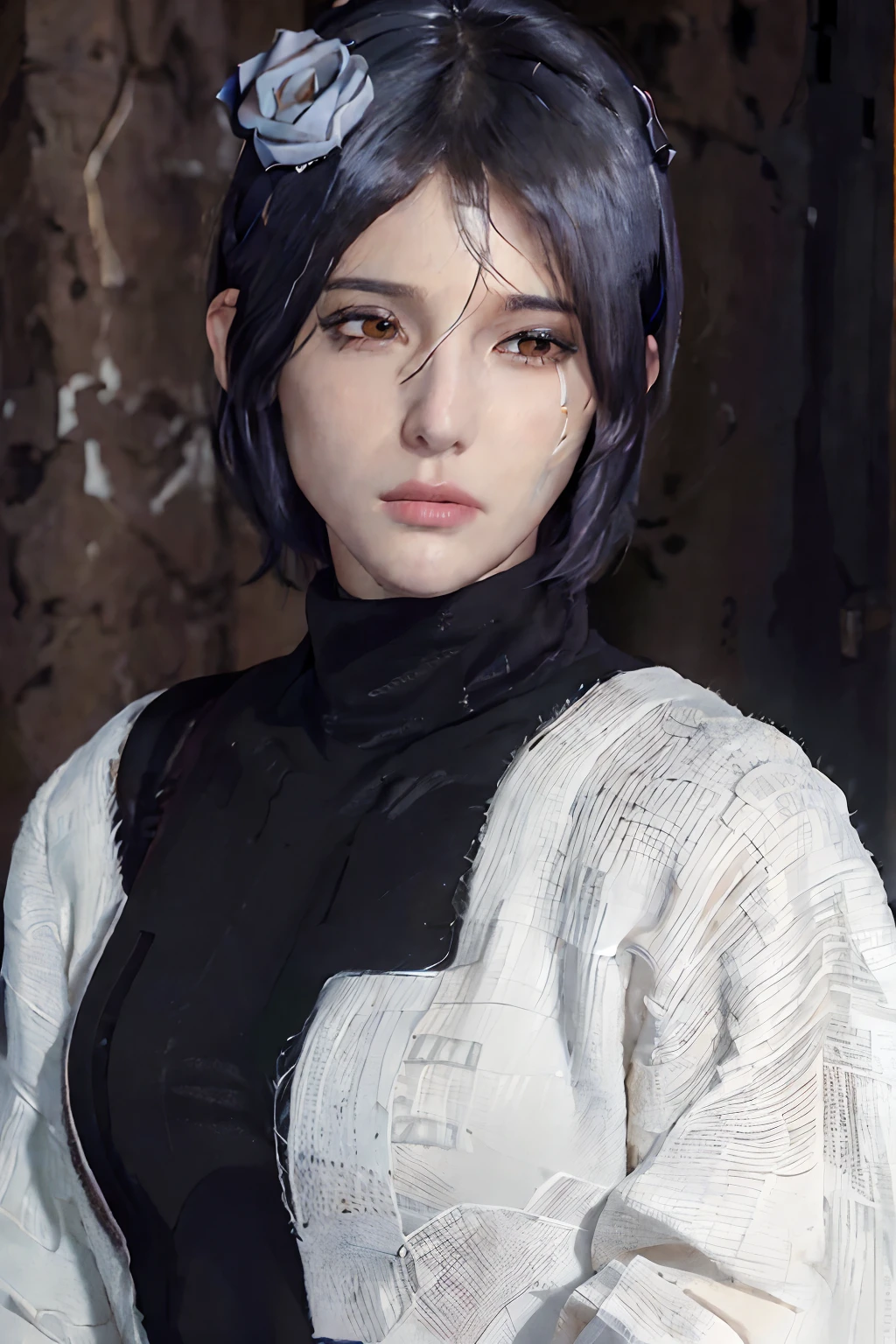 (masterpiece:1.3), (8k, photorealistic, RAW photo, best quality: 1.4), (1girl), beautiful face, (realistic face), (black hair, short hair:1.3), beautiful hairstyle, realistic eyes, beautiful detailed eyes, (realistic skin), beautiful skin, (sweater), absurdres, attractive, ultra high res, ultra realistic, highly detailed, golden ratio