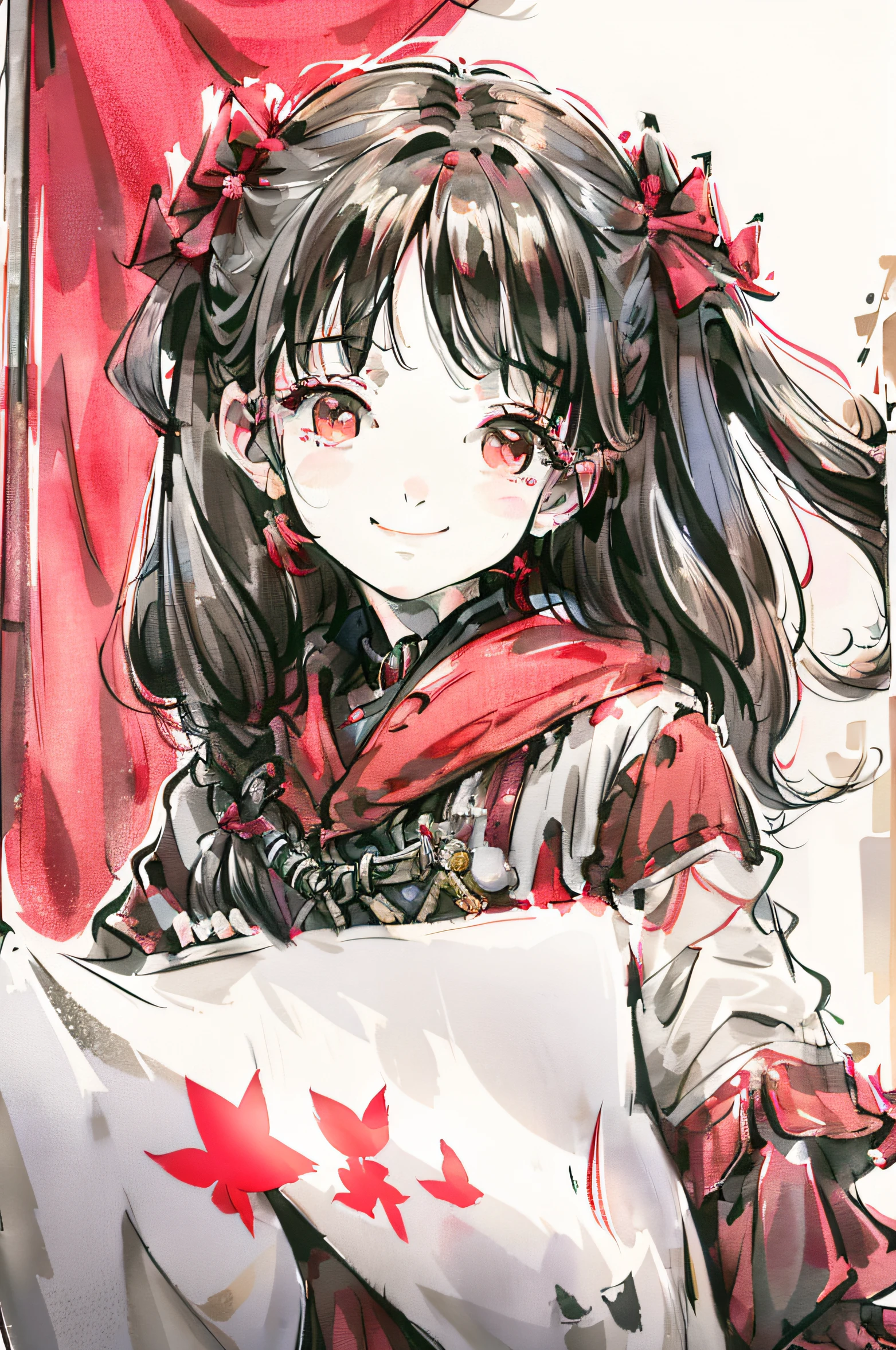 Vector graphics,About the National Day style painting,The background is warm colors,The picture shows a girl smiling at us with a red flag