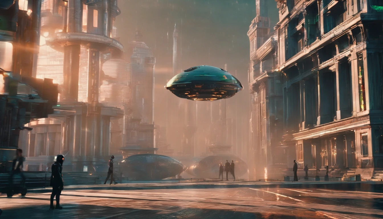 Neo from the movie The Matrix stands in the square of the old city. 8K resolution