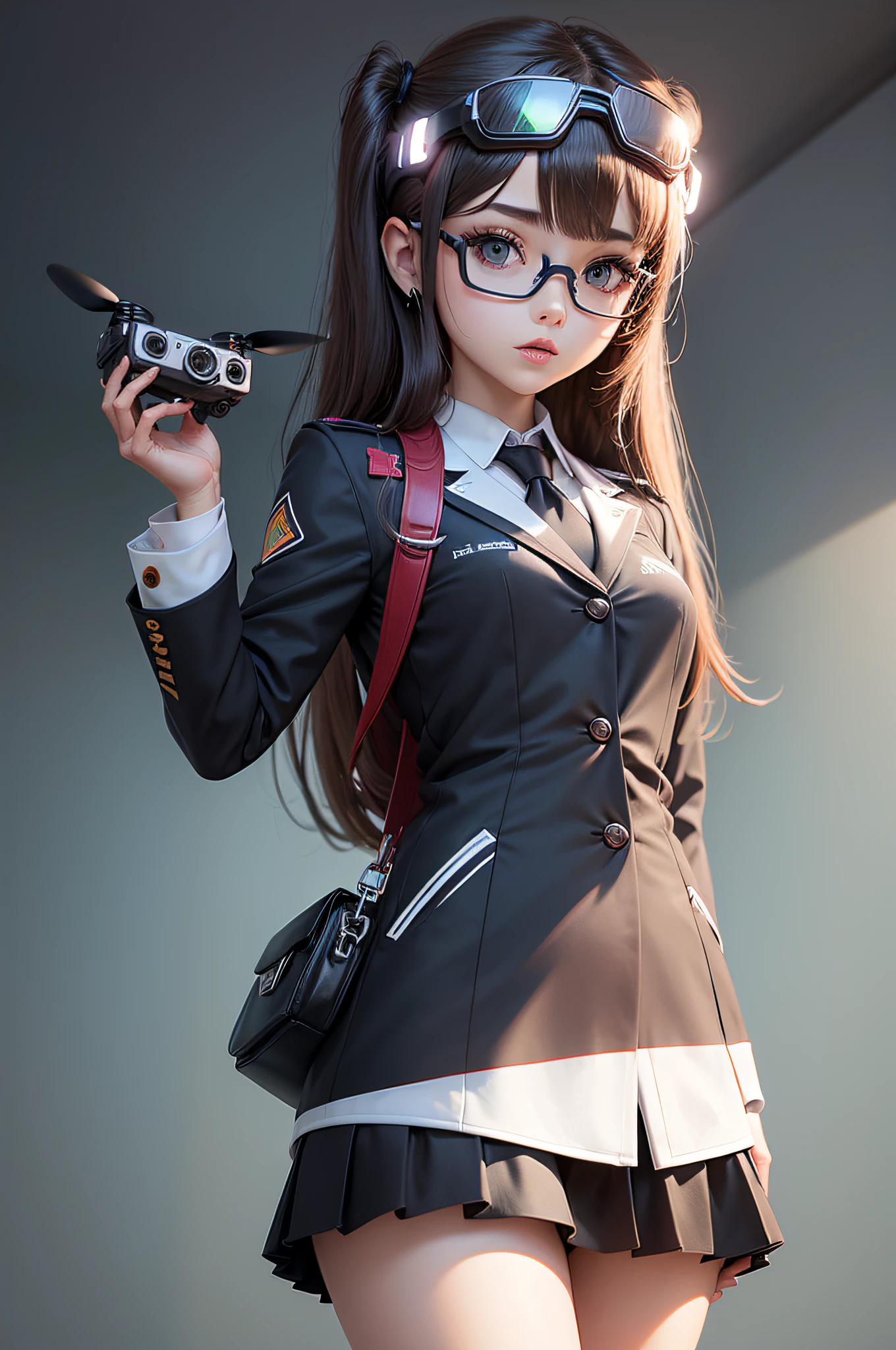 Mini Drone,a beauty girl,Uniform school,a miniskirt,Video reception goggles,controller