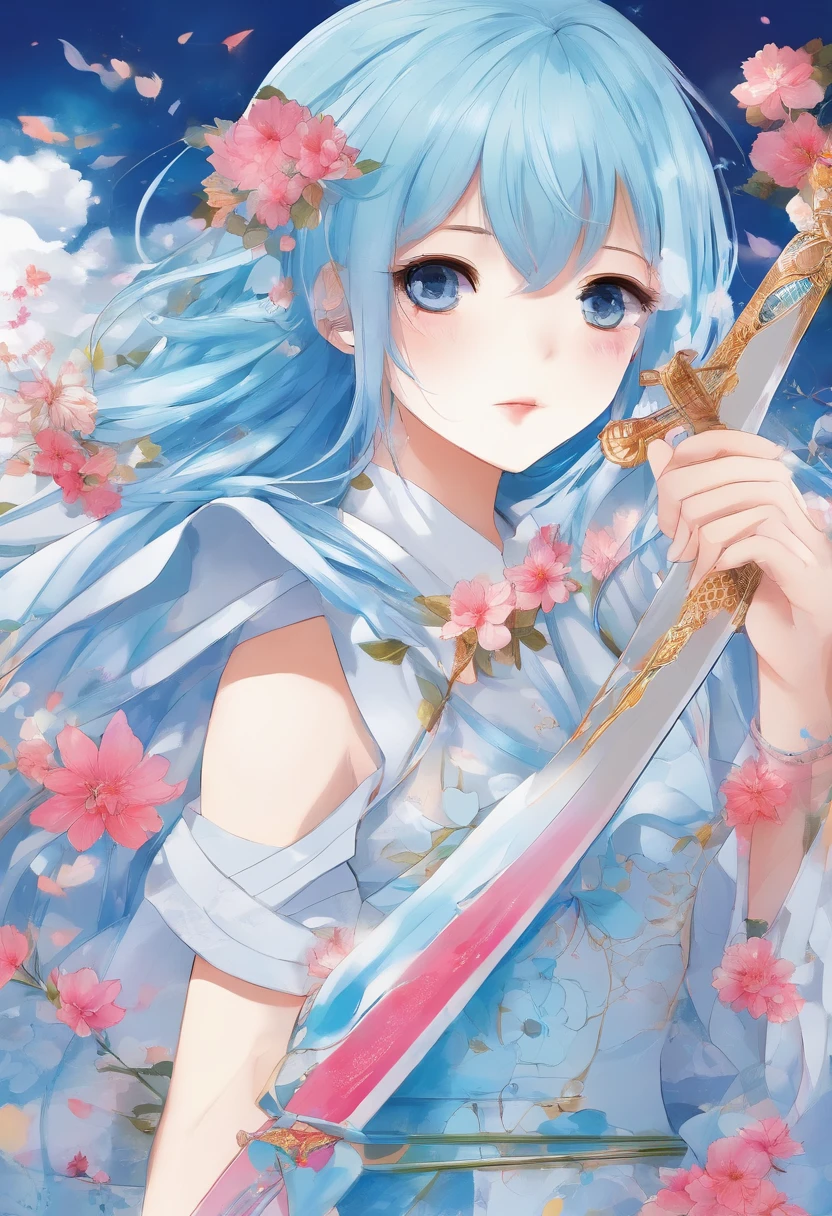 Powder blue hair,Hold a sword in hand,s girl,shift dresses