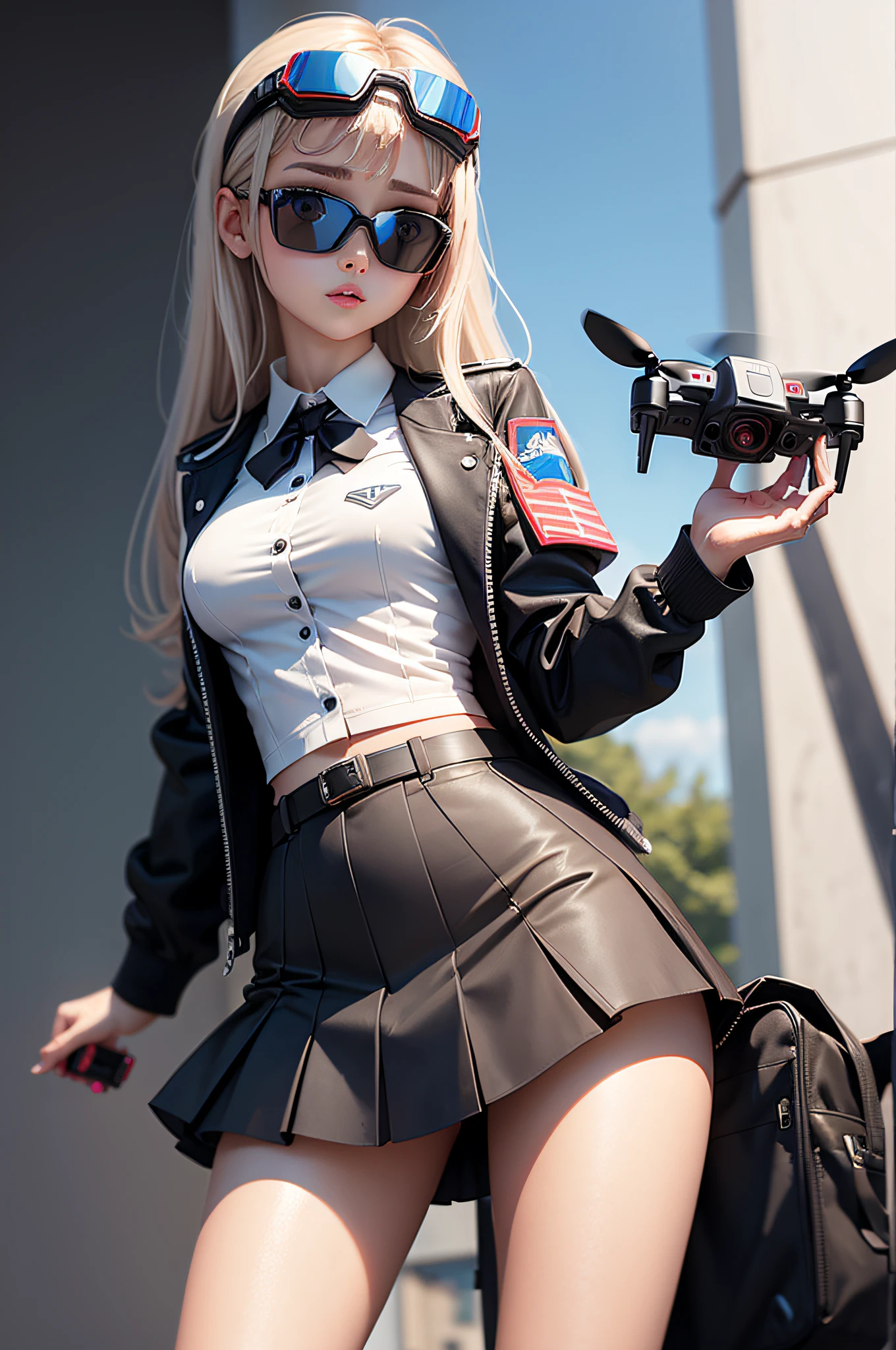 Mini Drone,a beauty girl,Uniform school,a miniskirt,Video reception goggles,controller