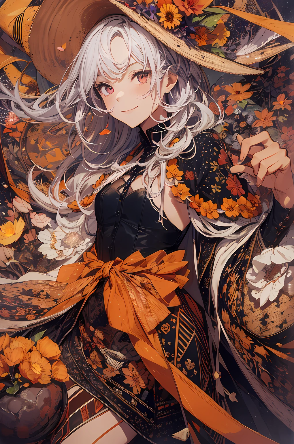 absurdres, highres, ultra detailed, (1girl:1.3) , Halloween witch, ((lovely smile)),wizard robes, wizard hat, Jack o'lantern, night, moon lighting,
BREAK, Halloween atmosphere,(half body image:1.5),
, kaleidoscopic imagery, symmetrical patterns, vibrant colors, geometric shapes, mesmerizing designs, optical illusions, dynamic composition
BREAK
, pantomime art, expressive body language, silent storytelling, evocative gestures, visual narratives, theatrical performances
BREAK
, blooming pumpkins, colorful petals, fragrant scents, nature's bounty, vibrant gardens, peaceful scenery,(wide angle:1.5)