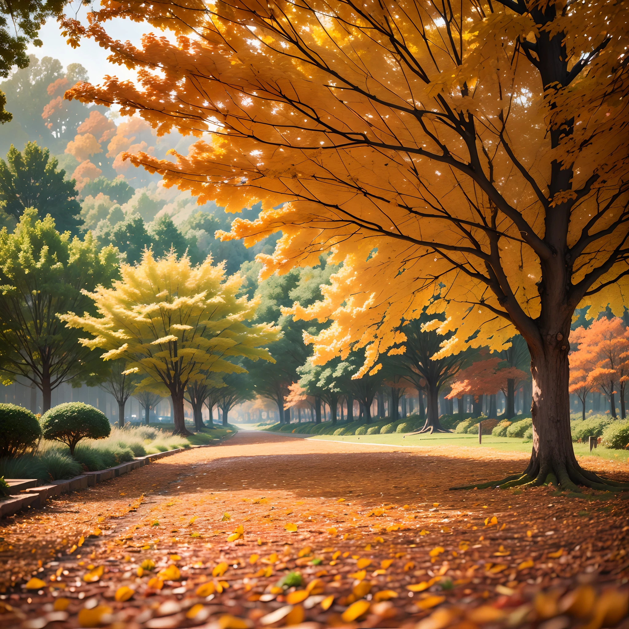 a rich autumn landscape with fruits and vegetables falling from the trees, a paradisiacal place in the photo --auto --s2