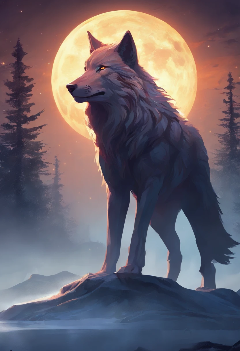honovy, hioshiru, foxovh, a beautiful and detailed (portrait) of ((malo)), black body, skull head, tail, ((canine, nude)), standing, mountains, clouds, trees ,female subject, solo, looking at viewer, dark, night, moon, by kenket, by totesfleisch8, (by thebigslick, by silverfox5213:0.8), (by syuro:0.2),
