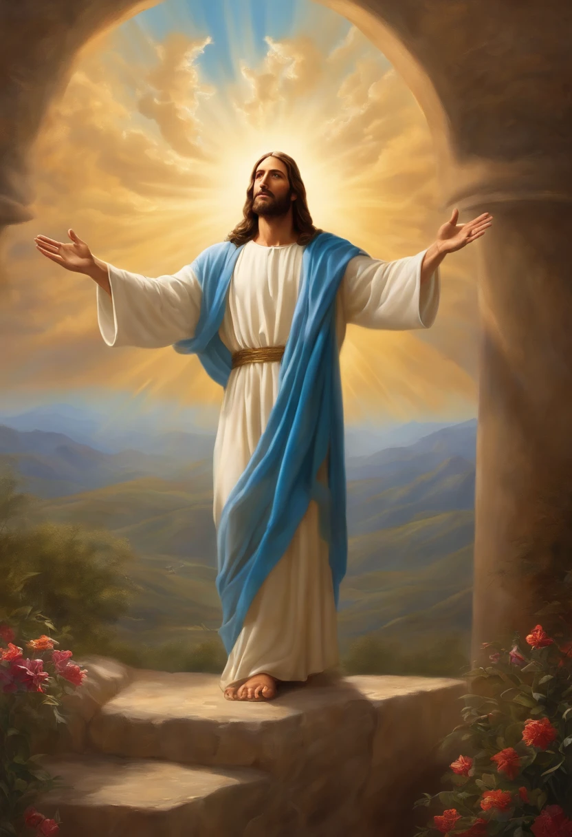 Generate an ultra-realistic depiction of Jesus performing a miracle.