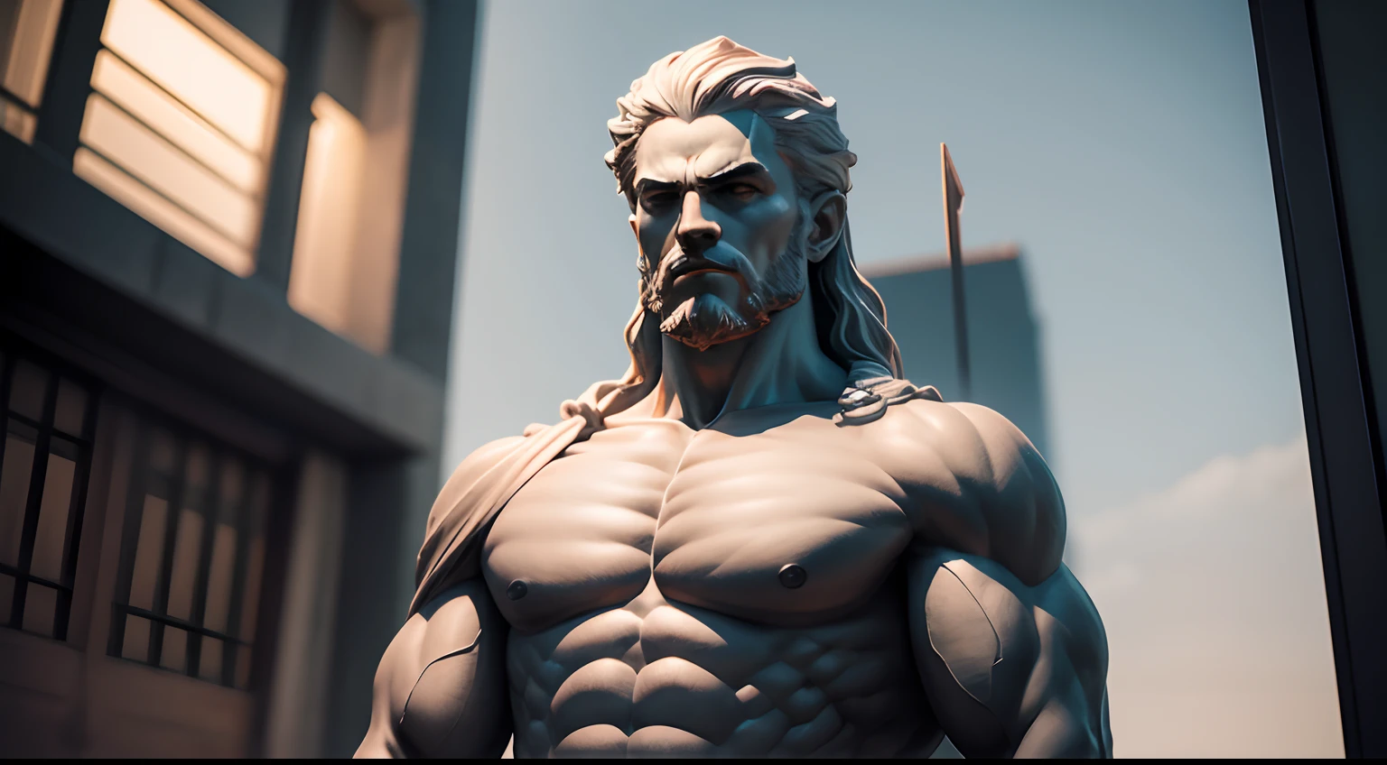 Stoic statue, with an expression of anger, usando manto e tunica longo sobre todo o corpo, Noite escura, ao ceu aberto, 35 mm, lateralmente, Filmado em Sony A7S III com Sony FE 35mm f/1.8, 12.1 MP, --AR 3:2 --estilo cru