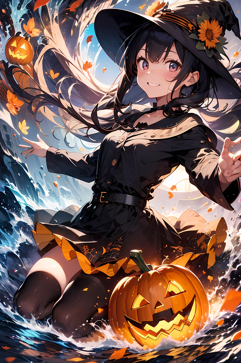 absurdres, highres, ultra detailed, (1girl:1.3) , Halloween witch, ((lovely smile)),wizard robes, wizard hat, Jack o'lantern, night, moon lighting,
BREAK, Halloween atmosphere,(half body image:1.5),
, kaleidoscopic imagery, symmetrical patterns, vibrant colors, geometric shapes, mesmerizing designs, optical illusions, dynamic composition
BREAK
, pantomime art, expressive body language, silent storytelling, evocative gestures, visual narratives, theatrical performances
BREAK
, blooming pumpkins, colorful petals, fragrant scents, nature's bounty, vibrant gardens, peaceful scenery,(wide angle:1.5)