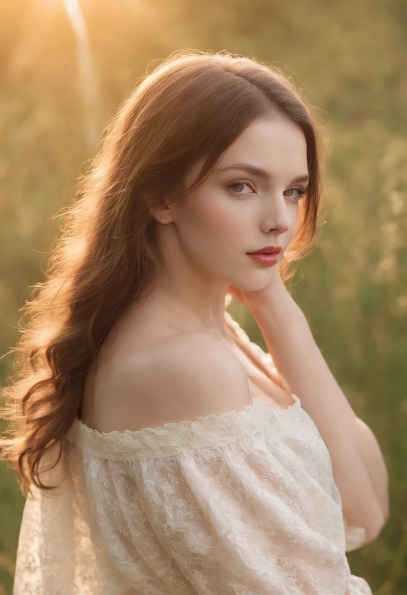 AS-Young , (masterpiece), artistic photography, (panty pull, undressing, from above) , 1GIRL, beautiful face, long BROWN hair , (lusty lips:1.4) photography taken by sldr, happy, high detailed face, soft light, , SUMMER DRESS), soft skin, (sensual:1.5) folklore:1.6, white shirt with wide sleeves, floral decor FROM POLAND, realistic , polish national clothes ,slavic ethnicity, stylised, uniform, outdoor, (sunset, golden hour)