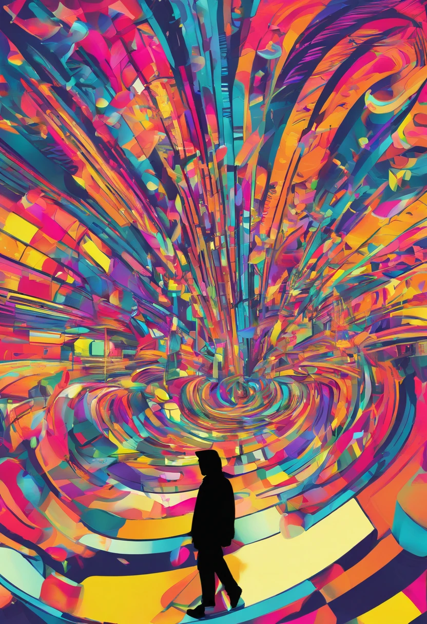 A person feeling lonely in the midst of a faceless crowd, luzes neon espalhadas pela cidade, time lapse