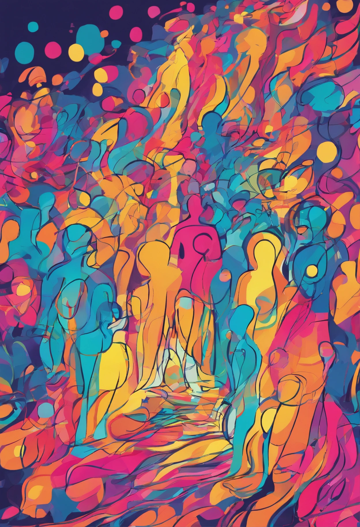 A person feeling lonely in the midst of a faceless crowd, luzes neon espalhadas pela cidade, time lapse