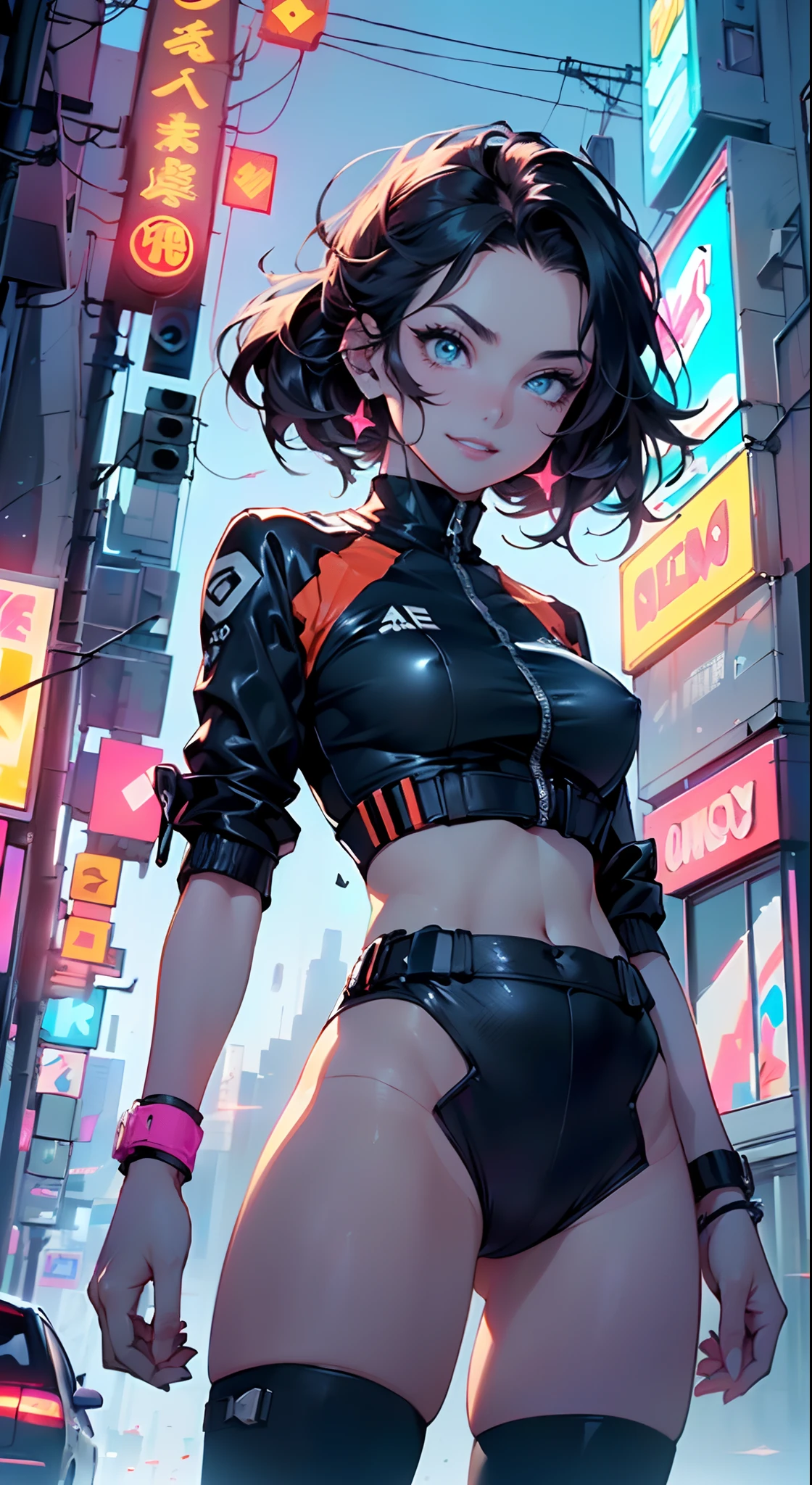 bounty hunter girl,(((1girl))),((Garota anime com cabelo preto extremamente bonito e bonito andando sedutoramente pela rua)),
(seios grandes:1.4),Sagging Tits,(((cabelos pretos:1.35,Cabelos lisos,cabelos longos:1.4,cabelos internos coloridos,ear breathing,cabelo de rabo de cavalo,cabelos longos,Cabelos escuros,cabelos pretos,long braid,cabelos internos coloridos))),((aqua eyes:1.3,olhos virados para cima:1.3,olhos perfeitos,belos olhos detalhados,gradient eyes:1,belos olhos finamente detalhados:1,symmetric eyes:1,grande destaque nos olhos:1.2)),((gordura)),((((pale skin,Pele Lustrosa:1.5,pele brilhante: 1.5,pele brilhante,pele muito brilhante,corpo brilhante,plastic glitter skin,pele brilhante exagerada,glowing skin like ebony))),(abdome inferior da aranha,cintura estreita,quadril largo,corpo atletico,pernas infladas,delicados dedos detalhados,corpo detalhado,Detailed arms,human hands,(Rosto detalhado)),
fofo,Sacanagem,sedutor,Erotic,(((NSFW))),
Zettai Ryouiki,Roupas reveladoras,mostrar pele,((bounty hunter outfit,Visible floss bracelets)),(wearing a bounty hunter outfit:1.3,Bounty hunter outfits),(roupa detalhada,roupas detalhadas),
(dynamic pose:1.0),foco solo,((sorriso maligno,evil look)),Centrado,scale to fit dimensions,rule of thirds,
ao ar livre,((vista noturna)),(muito bonita cidade neon synthwave,cyberpunk rua noturna Fundo:1.5,dim sky,nuvens espessas),Vehicles of the Future,((neon lights)),nuvens espessas,(estilo cyberpunk,neon lights, (fundo do tema synthwave), Lonely Street),(((Antecedentes detalhados:1.25))),
(best quality),(high resolution),(foco nítido),(ultra detalhado),(extremamente detalhado),(extremely high quality artwork),8k_papel de parede,(CG 8k extremamente detalhado),(muito fino 8K CG),((hyper super ultra detailed perfect piece)),Impeccable,(((master part))),illustration,cores vibrantes,(intrincado),alto contraste,Selective lighting,e