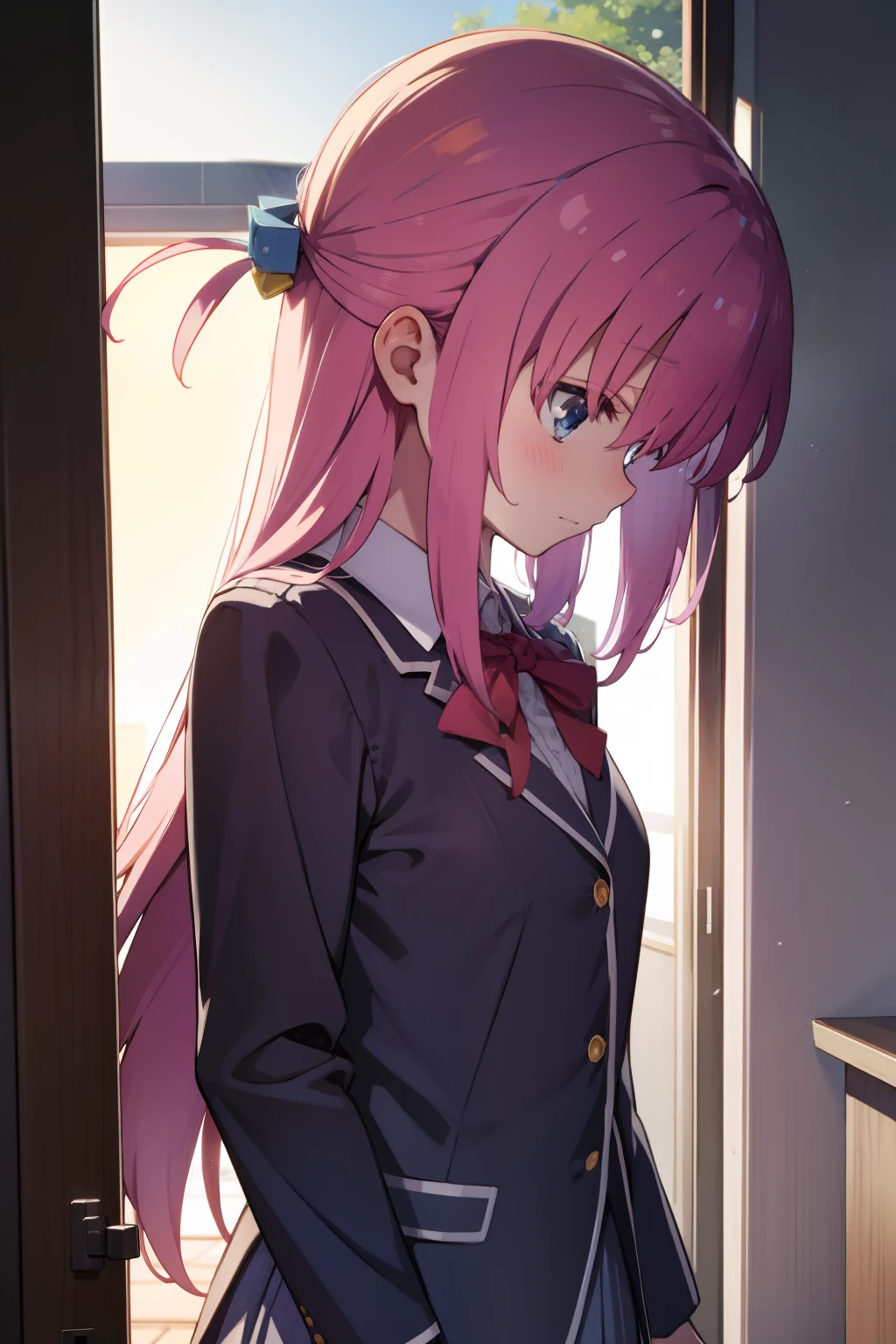 hitorigotou, school uniform, tying hair up