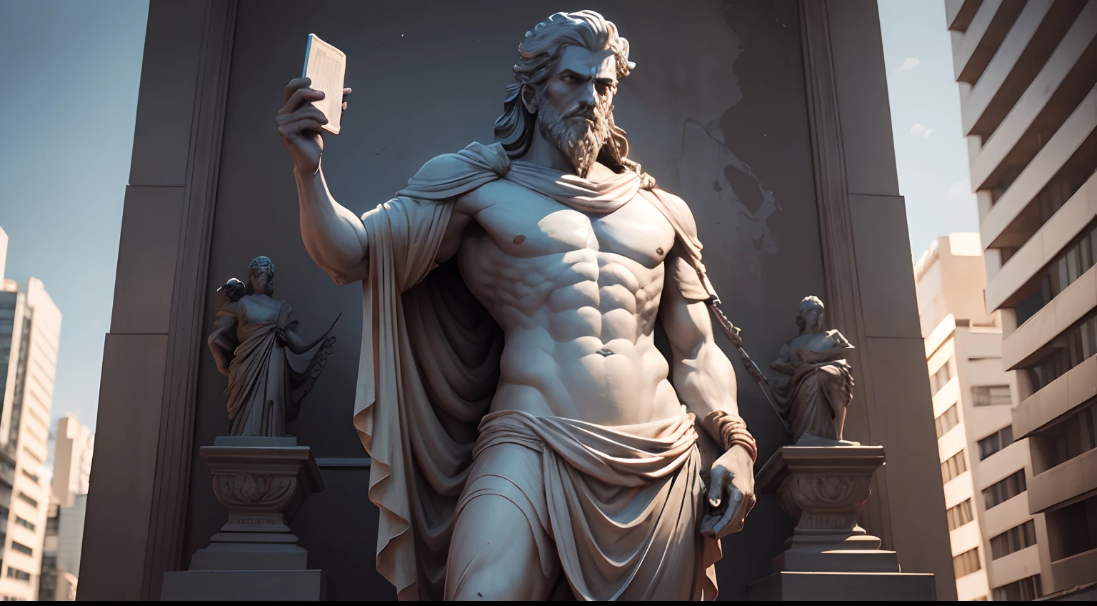 Stoic statue, with an expression of anger, usando manto e tunica longo sobre todo o corpo, Noite escura, ao ceu aberto, 35 mm, lateralmente, Filmado em Sony A7S III com Sony FE 35mm f/1.8, 12.1 MP, --AR 3:2 --estilo cru
