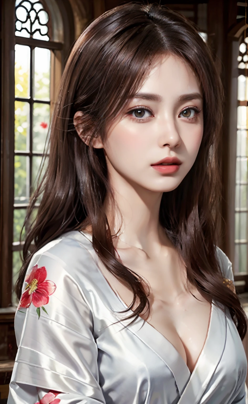 Photorealsitic, look at viewr, Japan 0.1 : Korean 0.1 :American 0.3 、fully body photo、Luxury kimono、Japanese garden、Luxury Ryokan、rialistic photo、Beautie、(( perfect eyes、Perfect mouth、Symmetrical eyes、))Raw photography, (masterpiece:0.2), (Pure Eros is faced with huge breasts、Too large breasts、Chest protruding from kimono、 (Detailed face), full body Esbian、Flowers in the background、(Photorealsitic:1.4), (Top image quality:1.0), (超A high resolution:1.0), 8K、Japanese 0.1 : Korean 0.1 : Taiwan 0.3 、(( perfect eyes、Perfect mouth、Symmetrical eyes、))Raw photography, (masterpiece:0.2), (pureerosface_Right and left eyes or the same size、Big laugh 、v1:0.5)、(Best Quality Detail:1.2)、realisitic、8K、hight resolution、Photorealsitic、perfect hand、a beauty girl、perfect hand、5 fingers、(Photorealsitic:1.4), (Top image quality:1.0), (超A high resolution:1.0), 8K、(( perfect eyes、Perfect mouth、Symmetrical eyes、))Raw photography, (masterpiece:0.2), Right and left eyes are the same size、Left and right symmetrical eyes、long lashes、Dark lashes、Beautie、I'm wet、Wet body、High resolution, 1womanl, Solo, hips up high, look at viewr, (Detailed face), Luxury kimono、Luxurious Jewelry、耳Nipple Ring、Lots of beautiful flowers on the background、