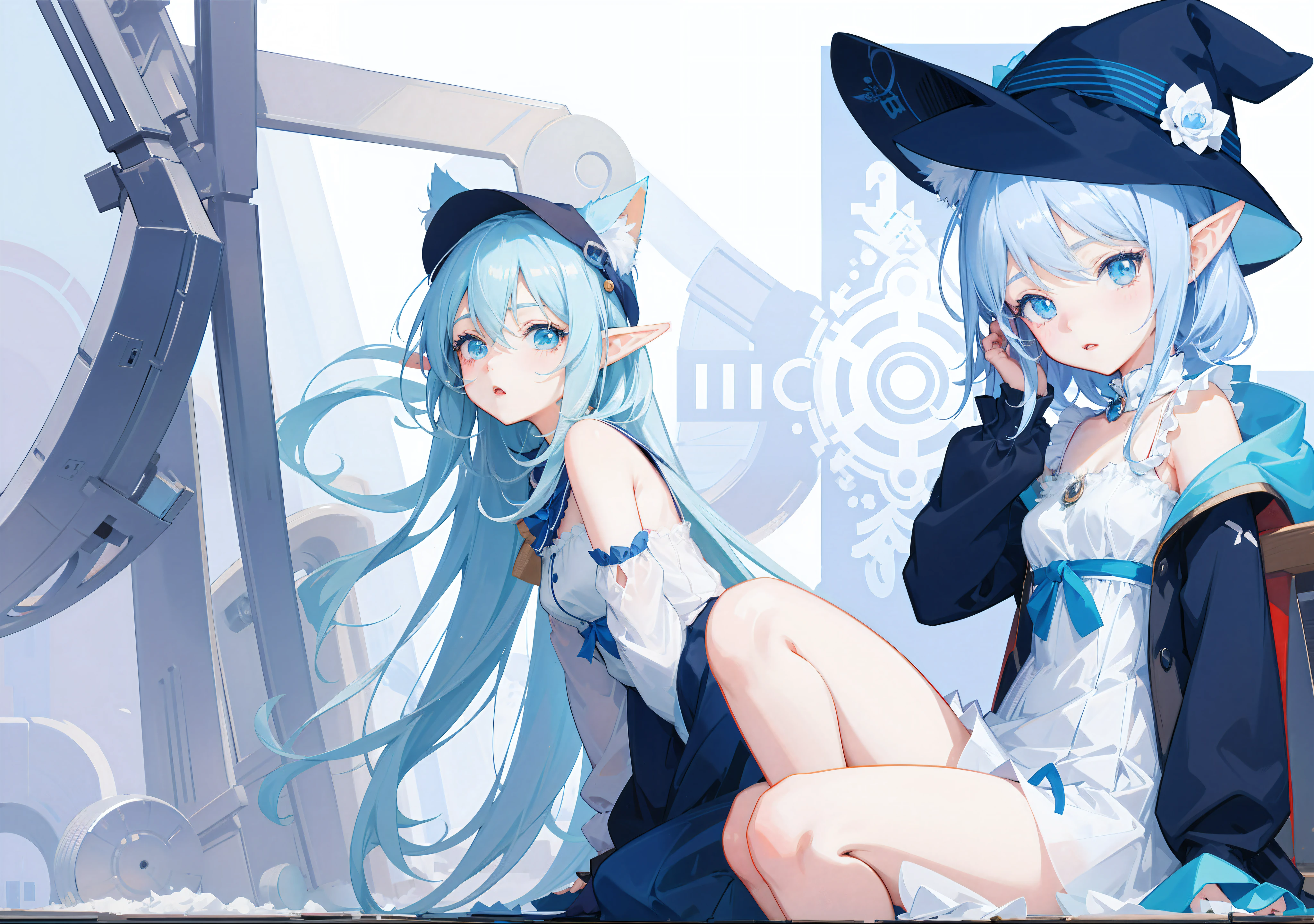 Anime girl sitting on the ground wearing hat and boots, Elf Girl, Cute anime girl, Digital art on Pisif , Digital anime illustration, Digital anime art!!, Pisif, Soft anime illustration, Pisif Contest Champion, Anime style portrait, Cute anime style, loli in dress, zerochan art, pretty anime girl, Blue Elf, anime girl with cat ears