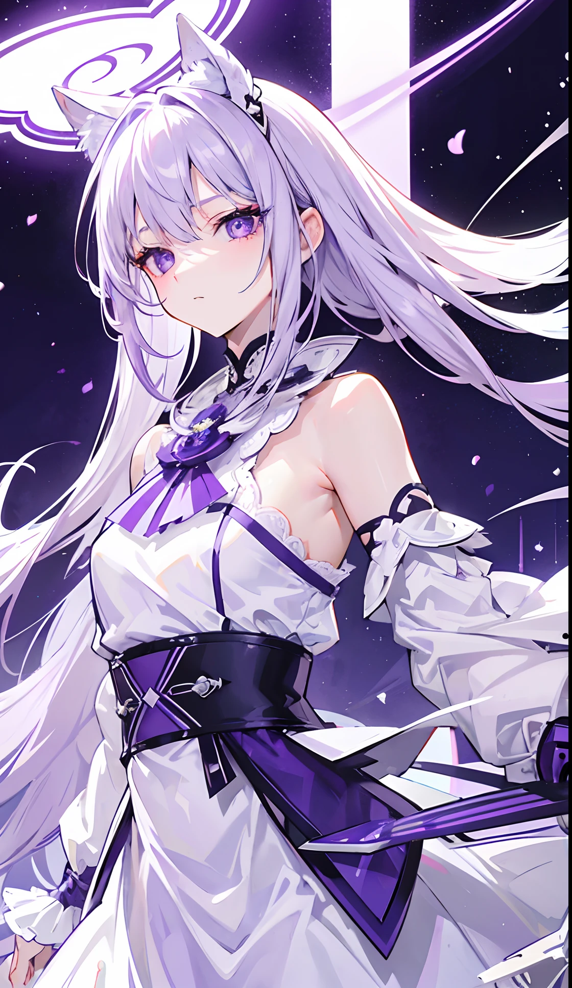 1girl, アニメ, cute girl, blank background, white background, fantasy, detailed fantasy dress with highlights, beautiful face, beautiful eyes, dark colors, black hair with multicolor streaks, red eye with different color pupil in eye, multicolor eye, medium breasts, slight cleavage, beautiful skin, cute, breast curtains, extremely delicate and beautiful, (beautiful detailed face:1.0), (detailed deep eyes), symmetrical breasts, deep eyes, shiny skin, portrait, slender waist, hips wider than shoulders, thighs, expressionless, young girl, luminous eyes, adorable，（Kpop idol）,（aegyo sal：1），（Platinum blonde hair：1），（（puffy eye）），Black panty，sexy posture，Superskirt, Ultra-high resolution，Black collar，slim figure, Abdominal y tattoo, womb tattoo，Tight-fitting leg ring，y tattoo on half-body，Bare skin, Armored hand，Hidden fingertips，Hand covered，Arm covered，Fist covered,{{beautiful detailed fingers}}, tufts of hair, moderate beautiful breast:1.0,(masterpiece:1.2), best quality, high-res, HDR, perfect face, intricate armor, delicate blue filigree, intricate filigree, red metalic parts, detailed part, dynamic pose, dynamic lights, cute face, neutral expression, shuimobysim, lotus, Hanfu, maxi skirt, dress conservatively 1girl, 独奏, long blue hair, standing, One lady,14years,((White hair) ,(Shiny purple bodysuit with microskirt),((Fantasy, Moon Night)), gradient_eyes,