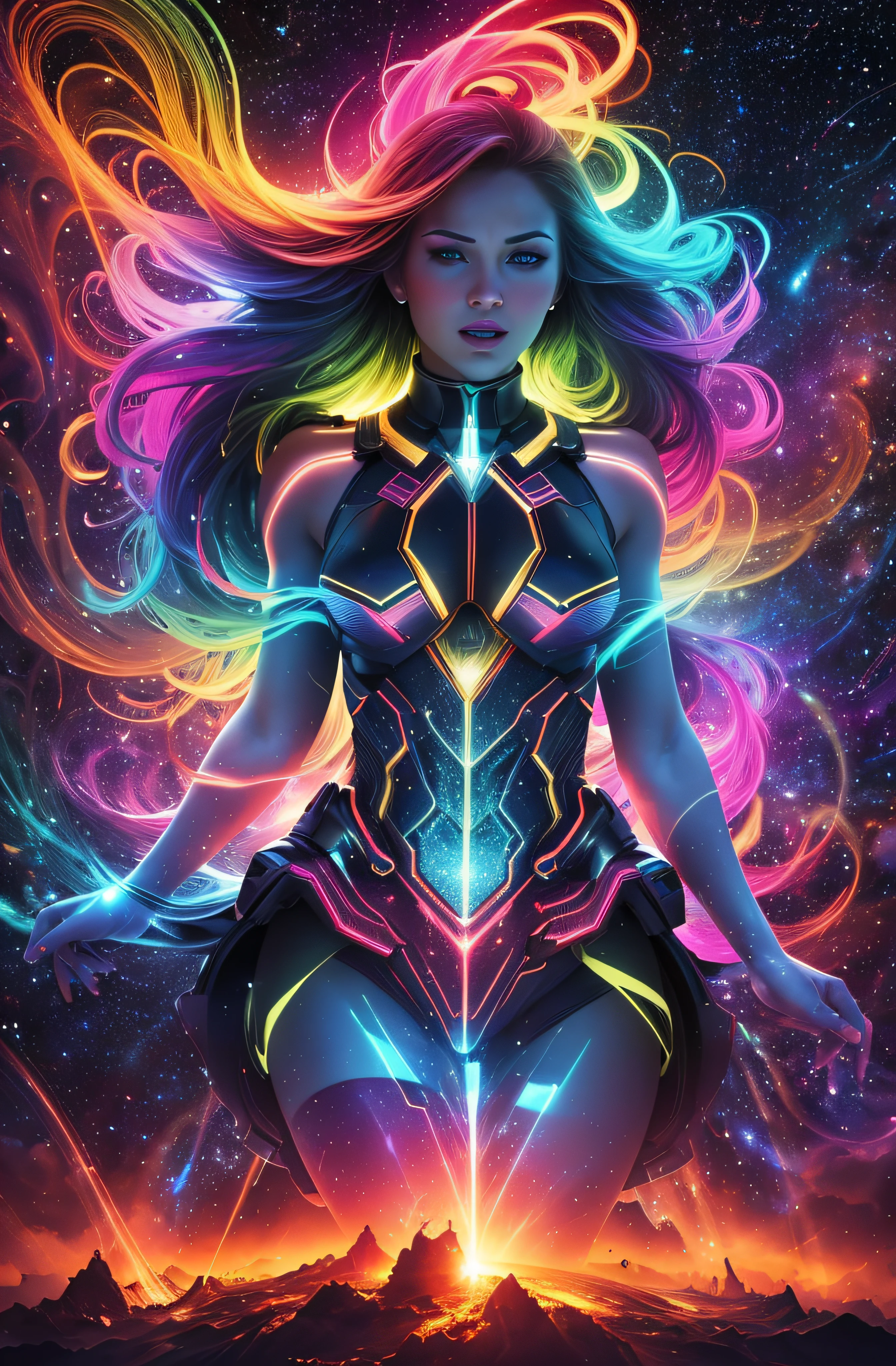 (best quality,4k,8k,highres,masterpiece:1.2),ultra-detailed,(realistic,photorealistic,photo-realistic:1.37),vivid colors,HDR,colorful,extreme contrast,exquisite details,brilliant shades,high saturation,warm tones,natural lighting,rich pigments,colorful palette,bold strokes, dramatic lighting, breathtaking highlights and shadows, intense hues, vibrant and energetic atmosphere, Look from the stars galaxy after galaxy. I never felt so limitless, than dancing to the rhythm at the small universe. I feel so alive!