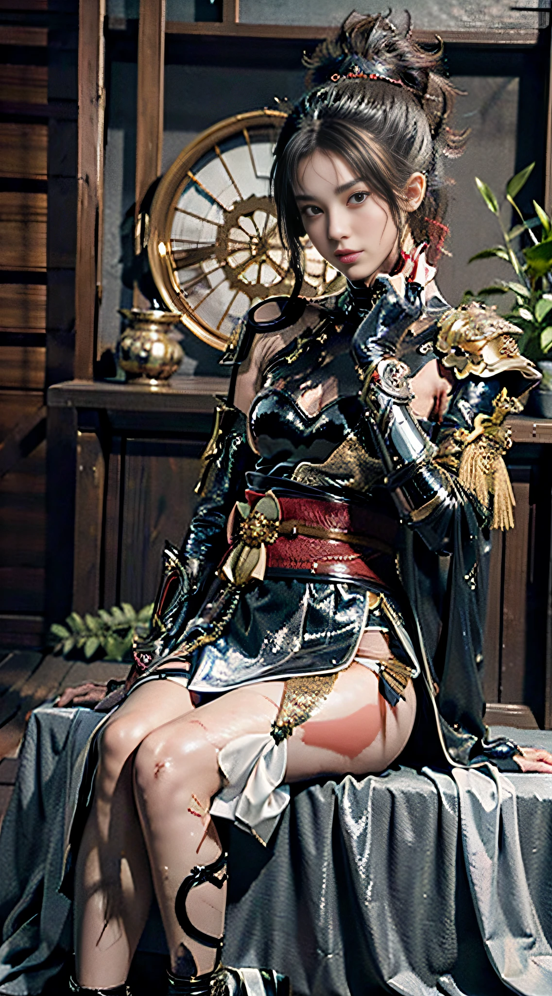 (((32ｋ,high detal,high-detail、​masterpiece,Attention to detail,full body Esbian,独奏,１man))),Raw photo & realistic atmosphere,beautiful dark blue eyes,Detailed mouth,Detailed eyebrows,Shine in every detail,Eyes drawn in detail、Very beautiful eyes with azure eyes,Detailed lips、Infinite reality, ,Brave samurai of the Sengoku period, bulky１7--old utiful boy,Samurai of the Sengoku period of Japan,My face is very flushed.,Tremendously beautiful１7-year-olngokumurai beauty boy,（youthfulness,Pierce sad eyes,Serious beautiful look,Armor samurai of the Sengoku period,Sengoku armor,Armor of the Warring States Period,Black shiny hair,Chonmage,showing your whole body,Detailed crisp armor,Beautiful luxurious Sengoku armor,Armoured pockets,torso,small hand,Sandals,Shoulder to shoulder,Sengoku Warlord,Sengoku Daimyo,A beautiful boy strongly influenced by Mori Ranmaru,The image of the whole body turning red and black,Beautiful face like a girl：1.６）,（The whole body is wet from the rain,Red-black liquid on the face,Red-black liquid on lips,Red-black liquid in armor：1.8）