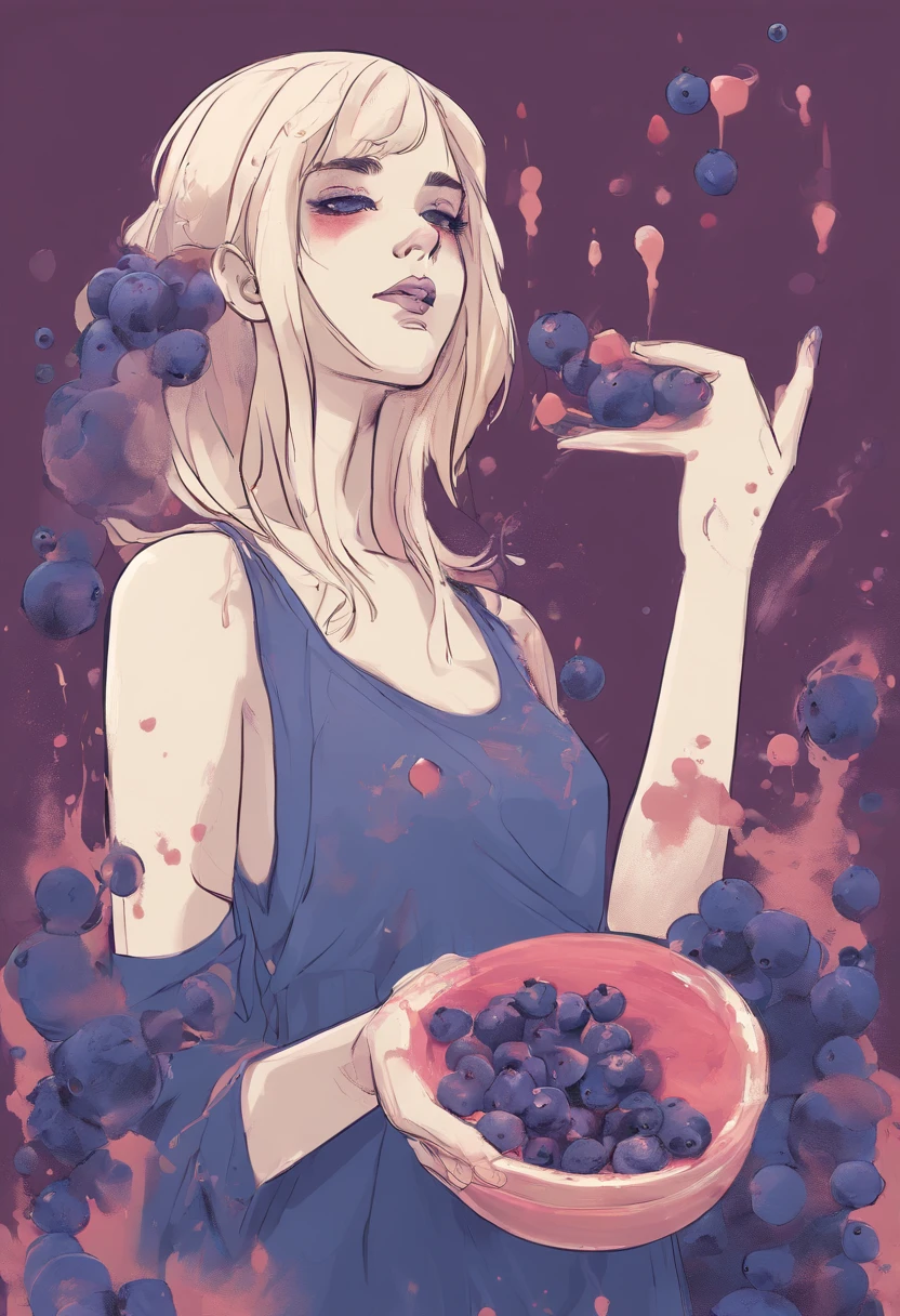 rule34 art of a girl turning into a large round blueberry with juice leaking from her nipples