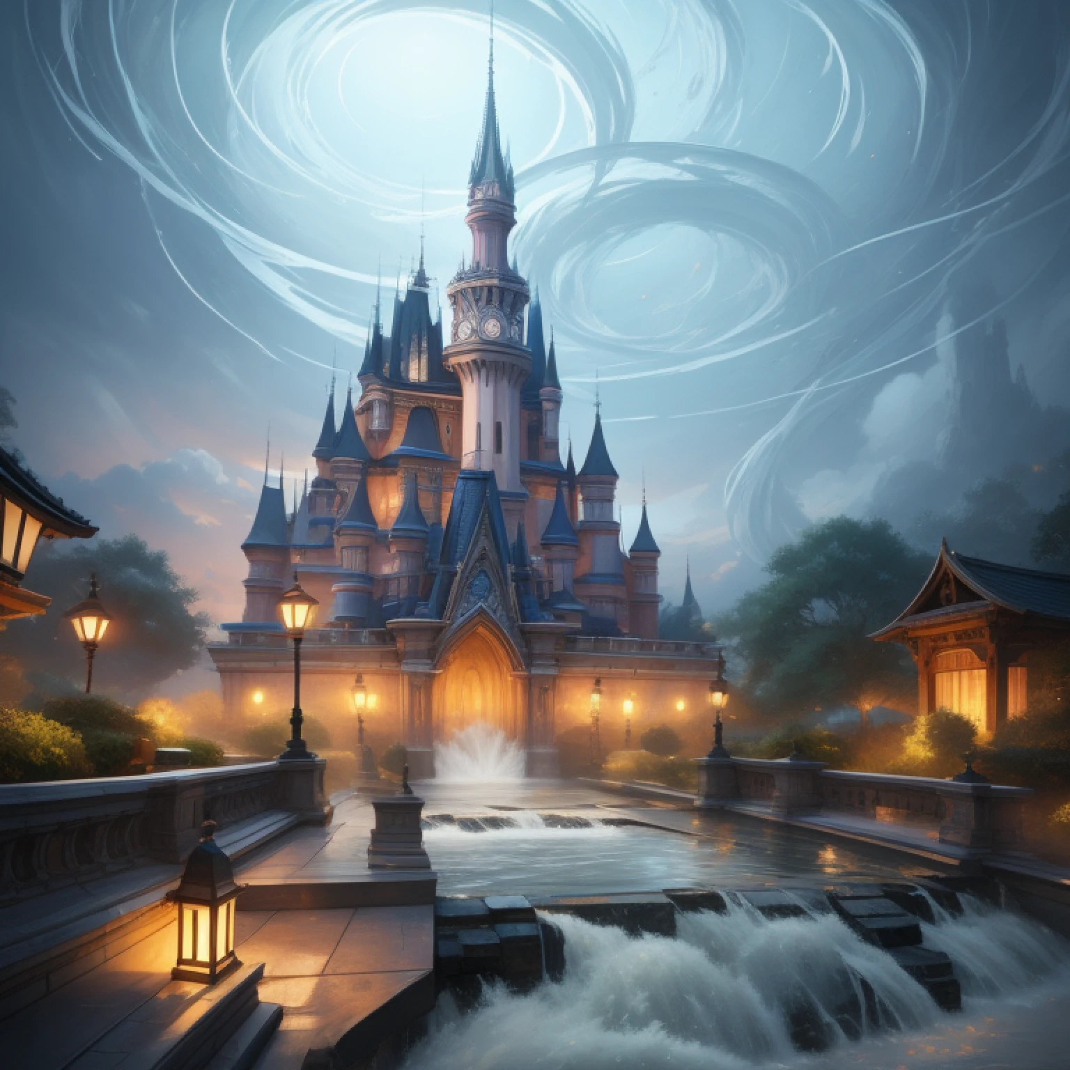 2D、Geometric overlap mixing，In a world of fresh and natural flooding，It shows a picture of harmony and ethereal。Color smoothing，Ethereal painting style。