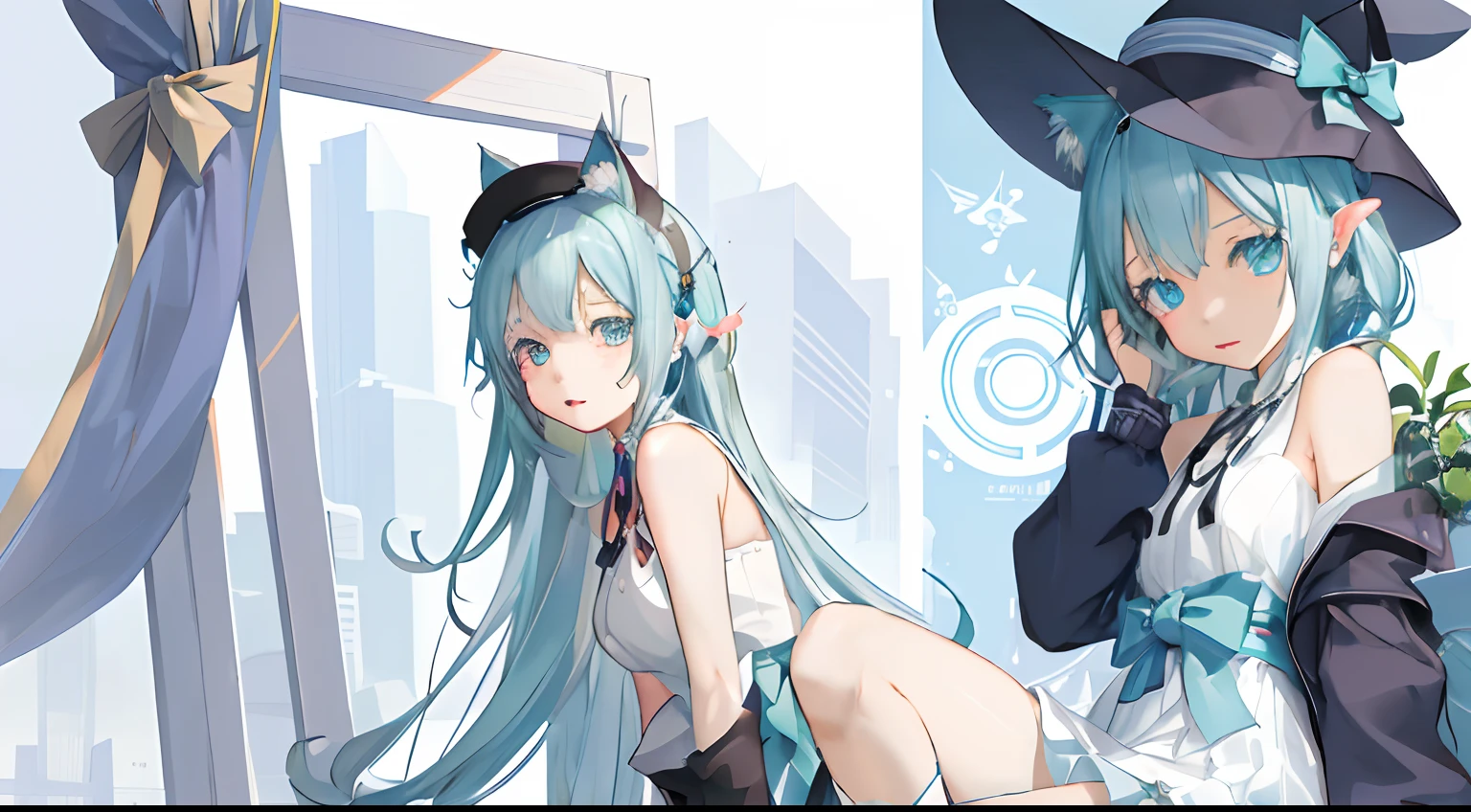 anime characters dressed in costumes and hats posing for a picture, Highest rated on Pisif, trending on artstation pixiv, Pisif 3DCG, Pisif, anime girl with cat ears, at pixiv, Digital art on Pisif , trending on cgstation, Pisif Contest Champion, Pisif style, mikudayo, Popular on Pixiv