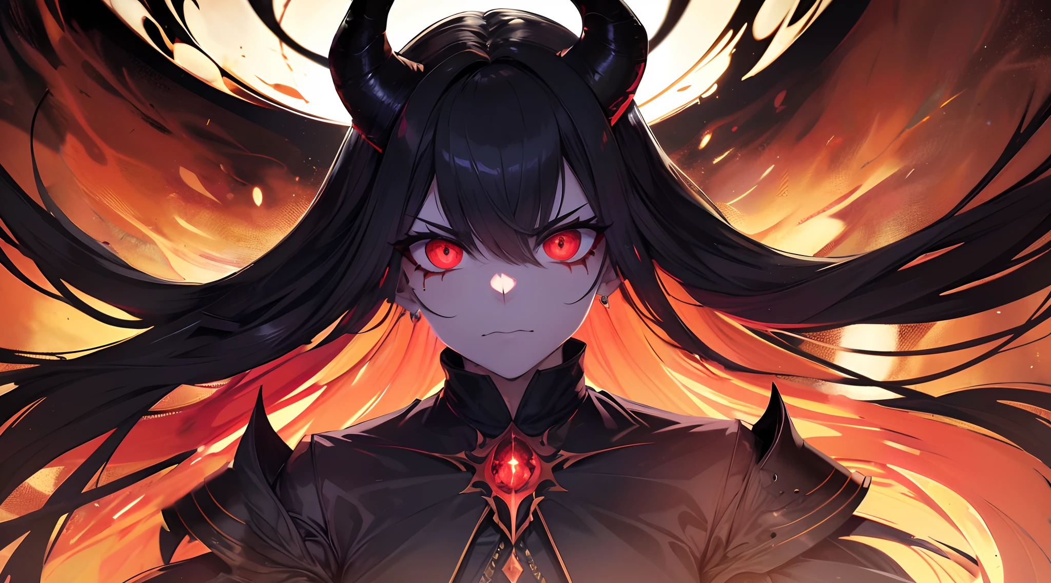 In the depths of darkness, A formidable demon emerges with an aura of evil. Seus olhos, um carmesim ardente e penetrante, chifre preto afiado,fundo chamas ardentes, Segure um olhar inquietante que parece perfurar a alma. Horns adorned on his head, a symbol of his demonic nature, Increase your imposing presence, embodies a supernatural threat. Disguised as sinister, - Traje Escuro, emana um ar de poder de pressentimento. As an enigmatic and fearsome entity, it exists in a realm beyond mortal comprehension, A chilling reminder of the forces that dwell beyond the limits of human understanding.