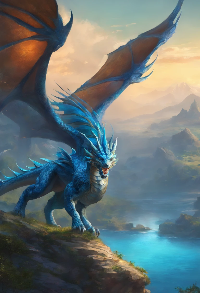A blue, majestic, 90,000-kilometer long Azure Dragon soaring in a place with a fierce gaze, standing tall and exuding immense power. [(best quality,4k,8k,highres,masterpiece:1.2),ultra-detailed,(realistic,photorealistic,photo-realistic:1.37),HDR,UHD,studio lighting,ultra-fine painting,sharp focus,physically-based rendering,extreme detail description,professional,vivid colors,bokeh], [illustration,concept artists], [detailed scales,dynamic motion,wind-swept scales], [vibrant blues and aquas,colorful gradient], [striking highlights and shadows to accentuate its form].