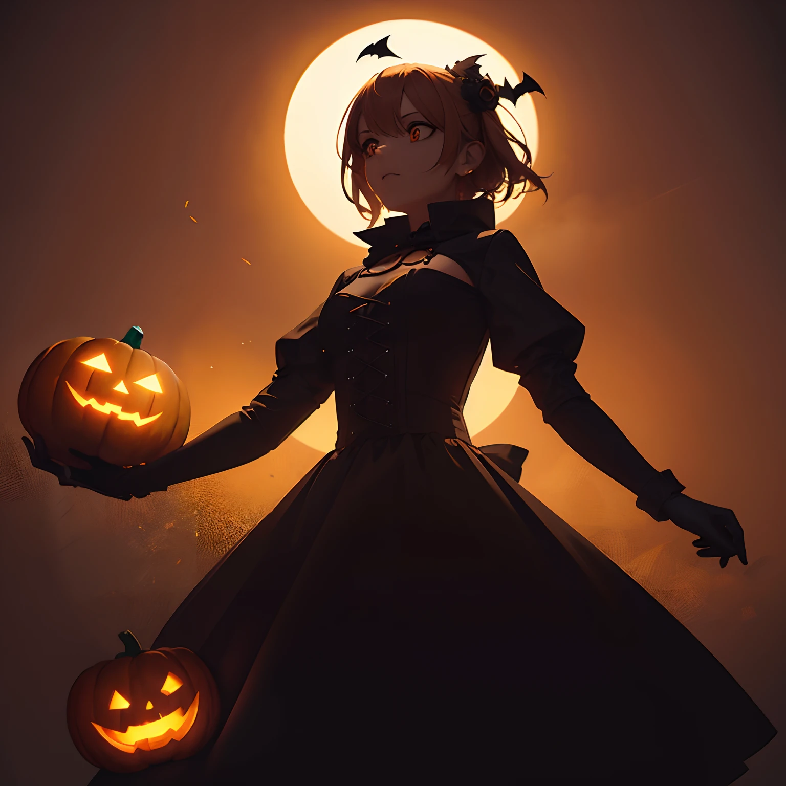 masutepiece, Fine details, 4K, 8K, 12K, Solo, Alone, Beautiful Girl, caucasian female, mummy, Body bandage, Halloween, jack-o-lanterns, 🎃, Bat