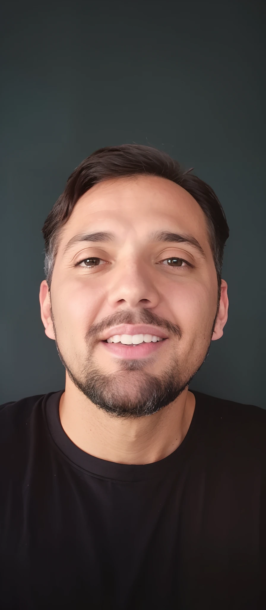 Ultra realistic image or manga: Man with beard and black shirt looking up, foto de perfil headshot, david rios ferreira, Homem de 4 0 anos, 3 6 anos, uma foto de um homem, 38 anos, foto de um homem branco de 50 anos, retrato de rosto completo, Homens de 45 anos, staring directly at camera
