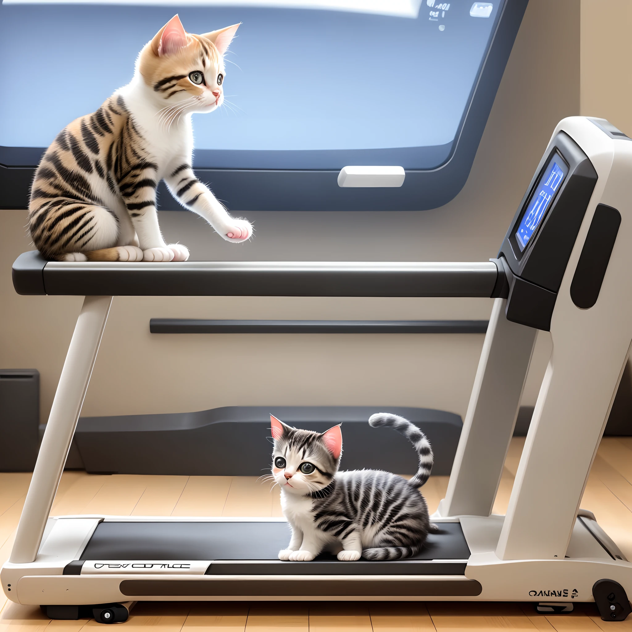 Kitten loafing on a treadmill