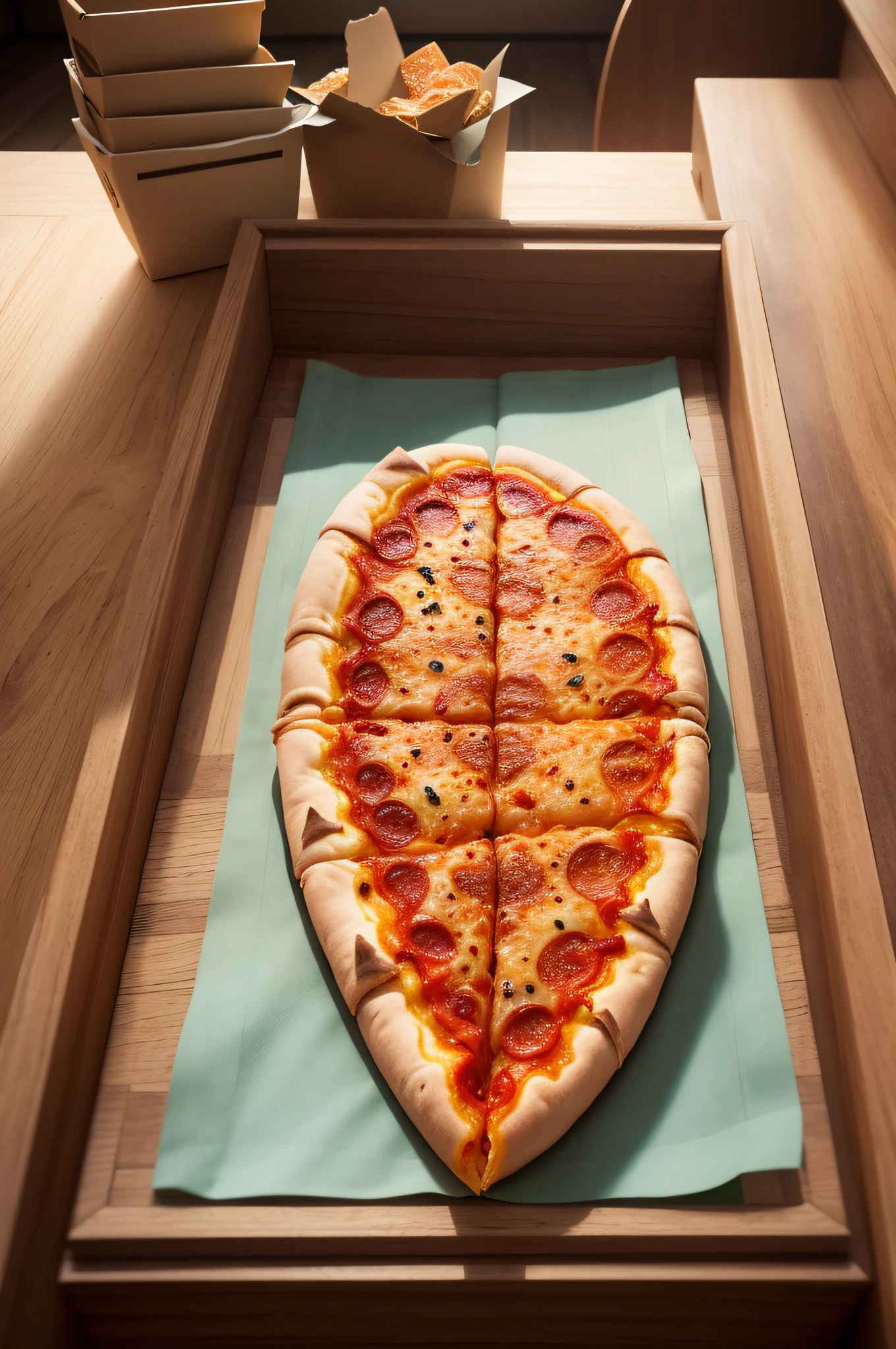 A large quaadrada PIZZA with four straight corners falling into juicy pieces, saboroso, quente, foto promocional, detalhes intrincados, hdr, cinemactic, adobe lightroom, altamente detalhado