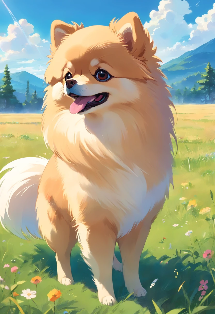 Simple and cute dog(Pomeranian)Vivid steppe design