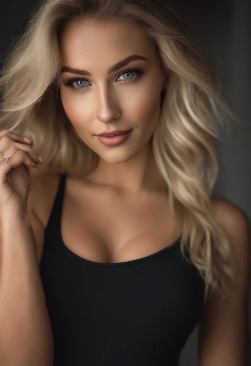 Woman with matching tank top and panties, fille sexy aux yeux bleus, Portrait Sophie Mudd, cheveux blonds et grands yeux, selfie of a young woman, ohne Maquillage, maquillage naturel, Look directly into the camera, Visage avec Artgram, dezentes Maquillage, Superbe photo du corps entier, dans la chambre, gros seins, Blonde, Latin, bikini smile ultrarealistic rome