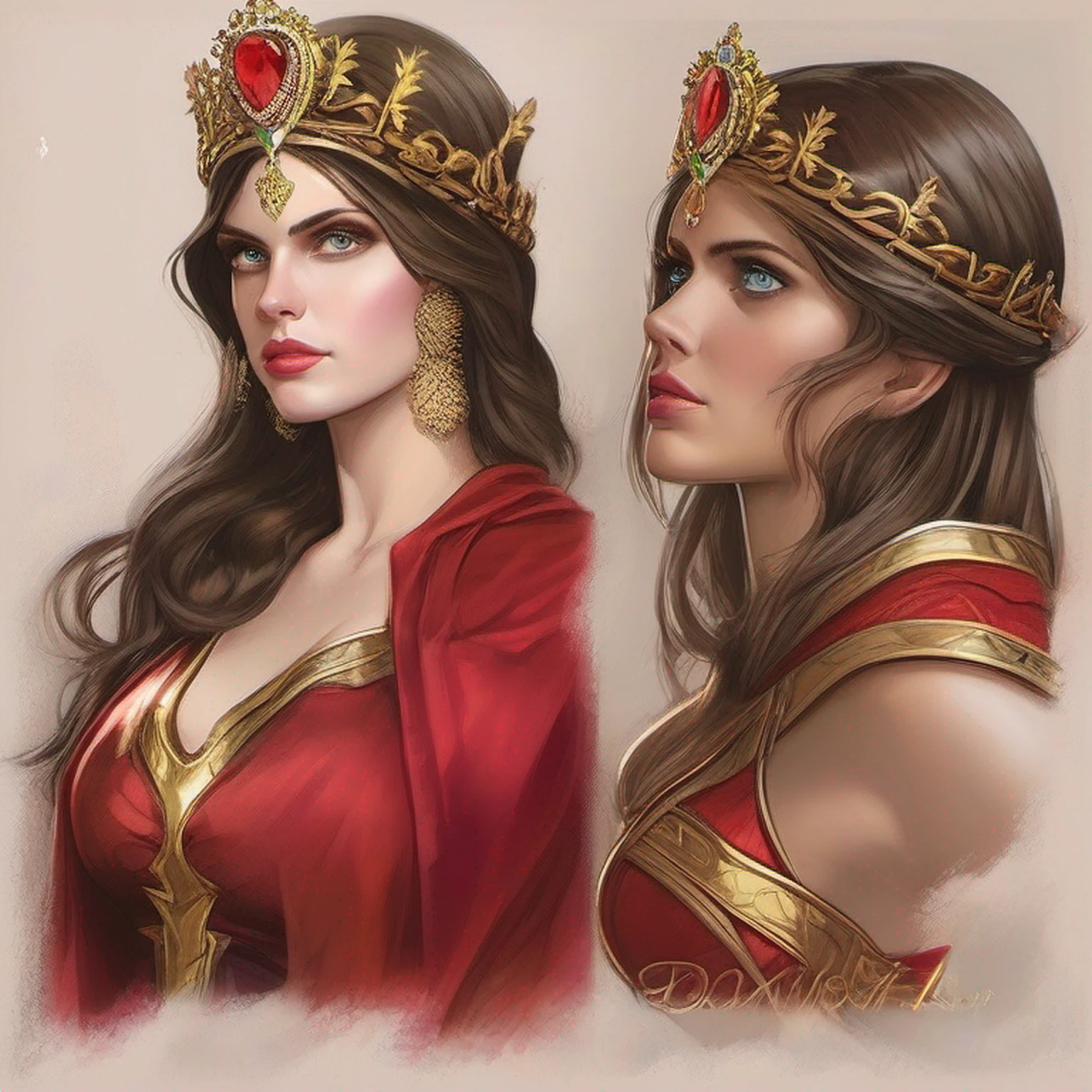 Sexy alexandra daddario as a beautiful female superheroine , olhos verdes cabelos castanhos, rabo-de-cavalo, camisa vermelha da colheita, com uma estrela dourada, wears a golden tiara on his forehead with a red gem on his head , Pulseiras de Ouro, Botas vermelhas longas, e pequenos shorts vermelhos fotografia de retrato por artgerm, no estilo do realismo, pele cintilante, Cartooncore, Mangacore, natural lighting, Defined full lips. Female body muscle fitness