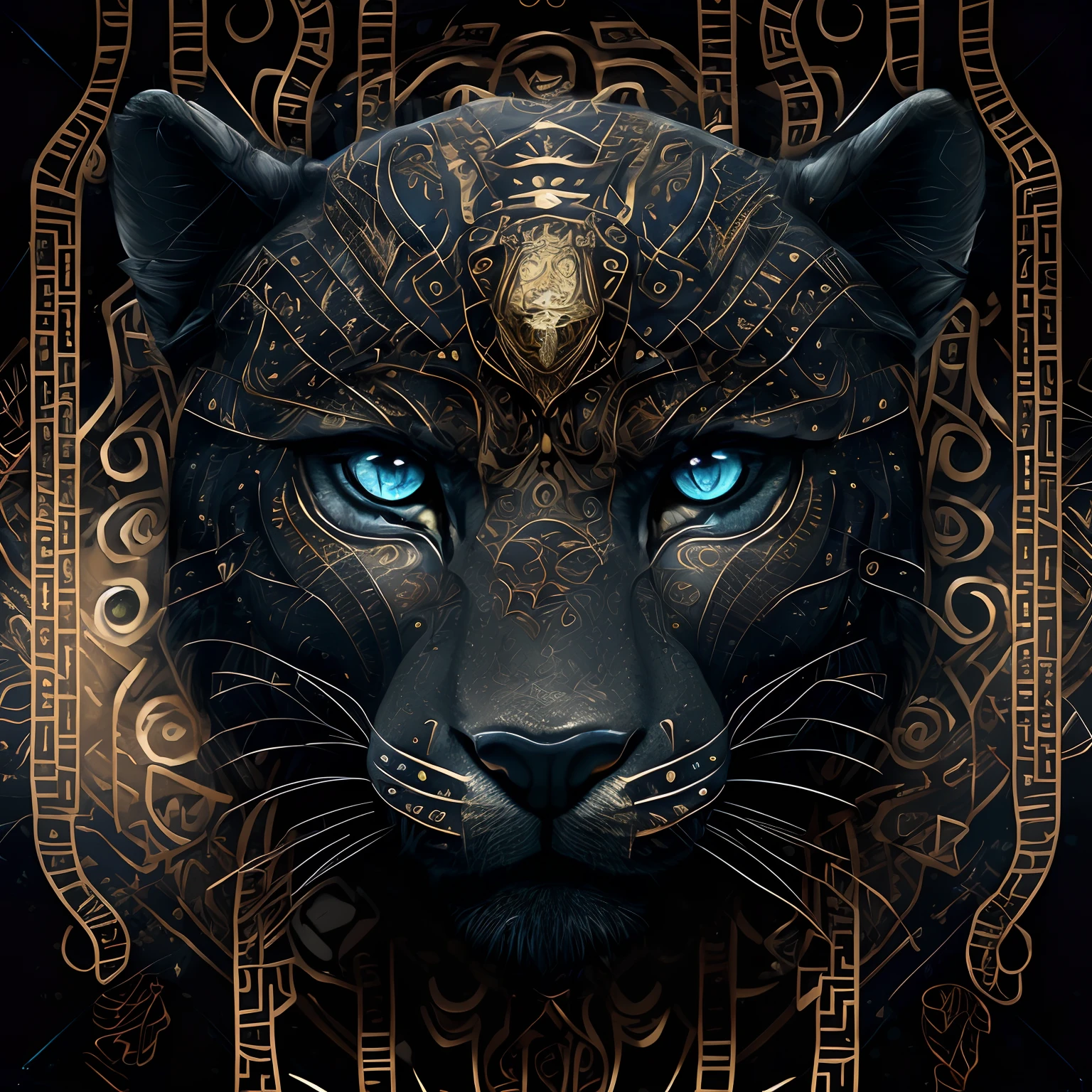 a close up of a tiger with a gold and blue eye, highly detailed digital artwork, highly detailed digital art, 4k highly detailed digital art, highly detailed vector art, high detailed digital art, very detailed digital art, panther, digital art highly detailed, highly detailed illustration, dark but detailed digital art, detailed digital artwork, 8k high quality detailed art