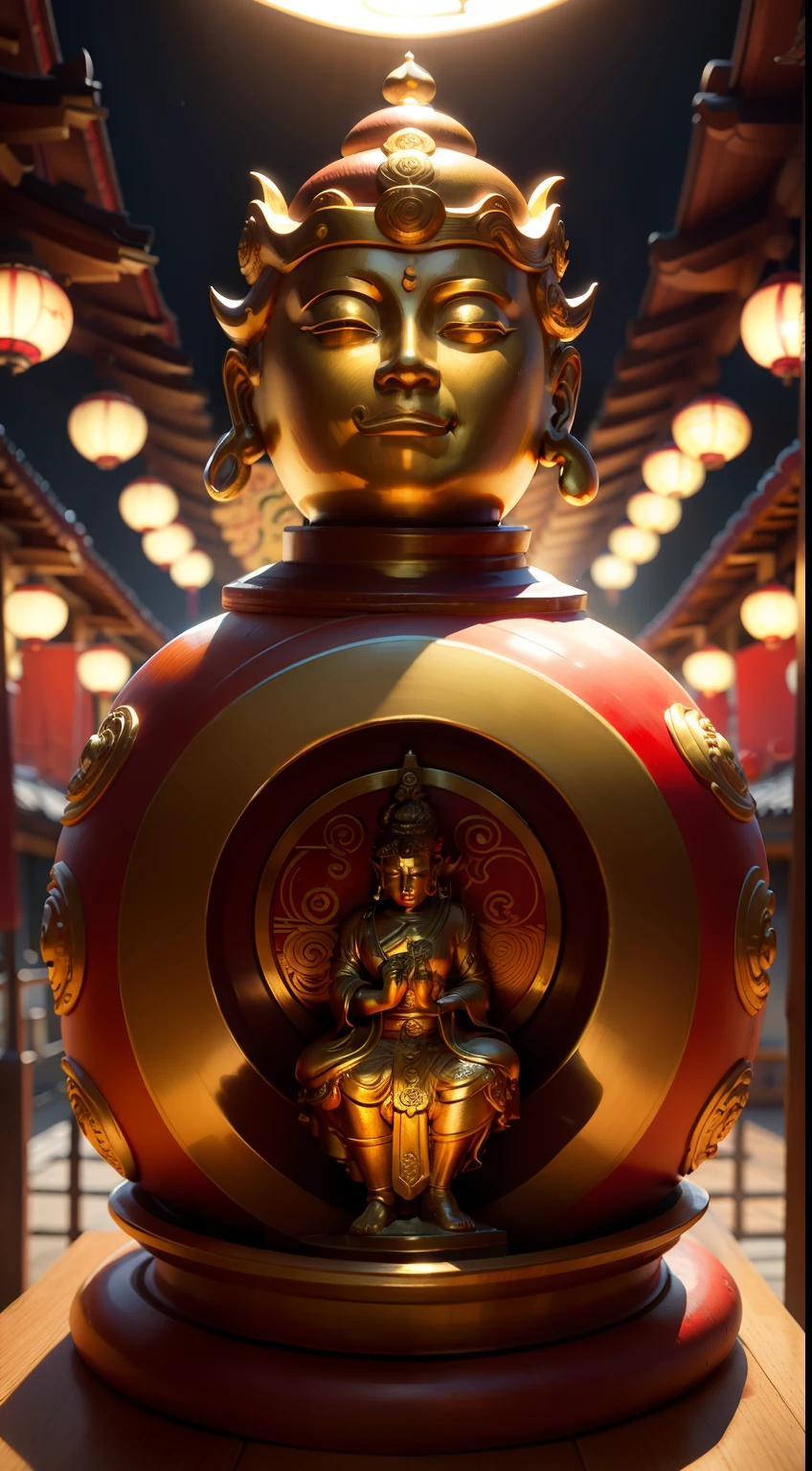 masutepiece, Best Quality, hight resolution,Fantastic,Front angle,Upper body,1 old god men,Seven lucky gods,benzaiten,daikokuten,Buddhist statue sculpture, Bald, shining background,Halo,golden colors,sacredness,Wear a kimono