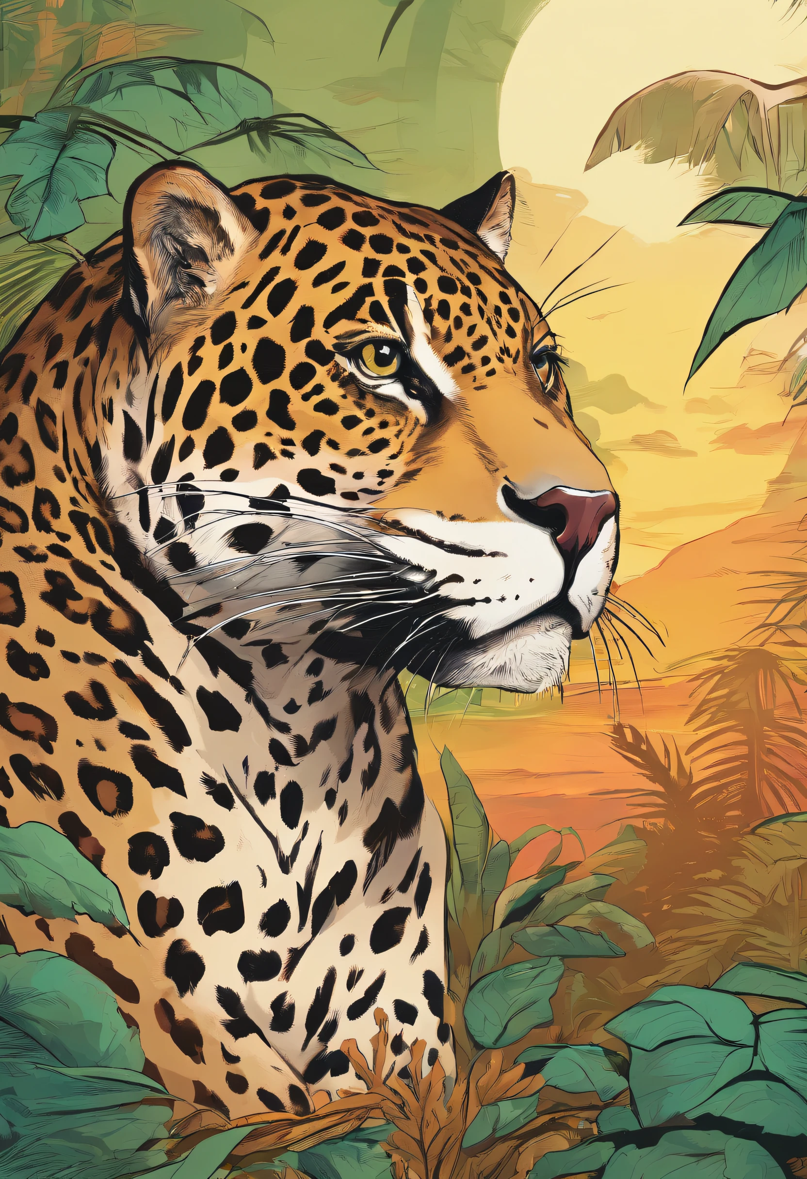 Jaguar with a calm look looking to the side