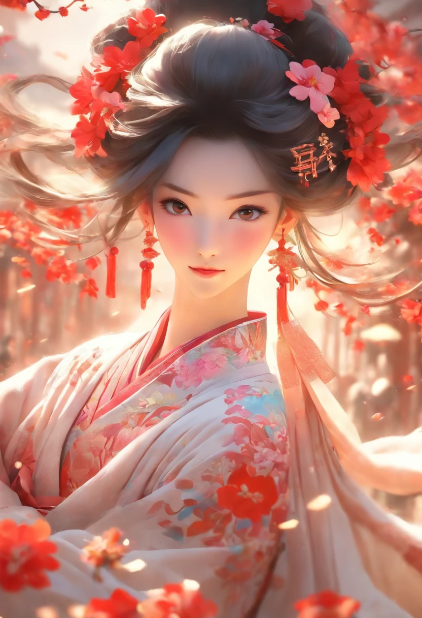 zhongfenghua, 1girll, Tik, Hanfu, Antique_China_architecture, flower field, Floral, (White smoke:1.3) (photorealistic portrait:1.4), zentangle, mandalas, entangle, offcial art, Unity 8k壁纸, Hyper-detailing, Beautiful and beautiful, Masterpiece,best qualtiy, (dynamic angle:1.4), glistning skin, (Colorful sparks float:1) The most beautiful forms of chaos, elegant, Fauvistdesign, vivd colour, Exotic romance, Depth of field._Dance, Red flowers