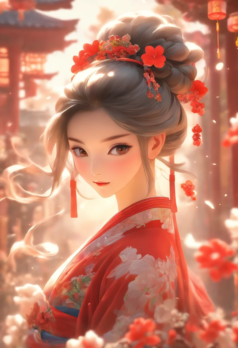 zhongfenghua, 1girll, Tik, Hanfu, Antique_China_architecture, flower field, Floral, (White smoke:1.3) (photorealistic portrait:1.4), zentangle, mandalas, entangle, offcial art, Unity 8k壁纸, Hyper-detailing, Beautiful and beautiful, Masterpiece,best qualtiy, (dynamic angle:1.4), glistning skin, (Colorful sparks float:1) The most beautiful forms of chaos, elegant, Fauvistdesign, vivd colour, Exotic romance, Depth of field._Dance, Red flowers