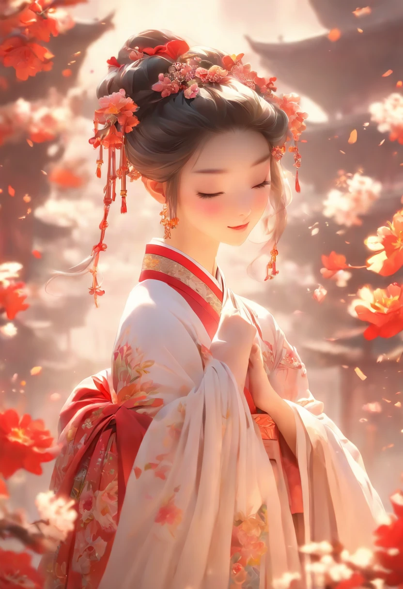 zhongfenghua, 1girll, Tik, Hanfu, Antique_China_architecture, flower field, Floral, (White smoke:1.3) (photorealistic portrait:1.4), zentangle, mandalas, entangle, offcial art, Unity 8k壁纸, Hyper-detailing, Beautiful and beautiful, Masterpiece,best qualtiy, (dynamic angle:1.4), glistning skin, (Colorful sparks float:1) The most beautiful forms of chaos, elegant, Fauvistdesign, vivd colour, Exotic romance, Depth of field._Dance, Red flowers