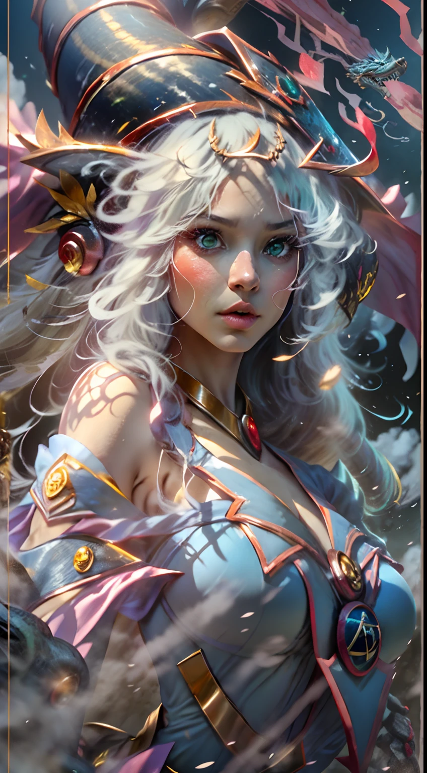 (((White Cloud Background))), (((High Saturation))), ((Surrounded by Color Splashes)))) Ultra Detailed, Beautiful and Aesthetic, Masterpiece, Best Quality, (Zentangle, Mandala, Tangled, Entangle), (Fractal Art: 1.3), (((1girl, Very Detailed, Dynamic Angle, Cowboyshot, Most Beautiful Forms Chaotic, Elegant, Fauvist Design, Bright Colors, Romanticism, Michal Mraz, Adrian Ghenny, Petra Courtwright))), atmospheric, ecstatic notes, flow notes visible