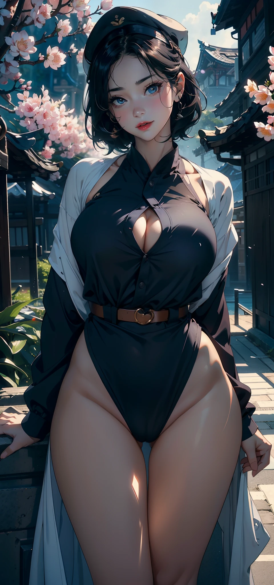1female,45 yers old,Married Woman,熟妇,plumw,extremely large bosom, 独奏,(Background with:ponds,Cherry blossom forest,lotus flower)Lie underwater, She has short black hair,seen from the front,, mostly cloudy sky,(((tmasterpiece),(Very detailed CG unity 8K wallpaper),best qualtiy,cinmatic lighting,detailed back ground,beatiful detailed eyes,Bright pupils,Black eyes,Snow-whiteskin,Redlip(Very fine and beautiful),(Beautiful and detailed eye description),ultra - detailed,tmasterpiece,))facing at camera,A high resolution,ultra - detailed),revealing breasts,Bare genitalia, Bulge,legs are open,Raised sexy,Camel toes,Desire for dissatisfaction,frontage,Navy,elementary student,(Wearing:校服,Sailor's cap,Transparent sailor uniform,Bare ,)